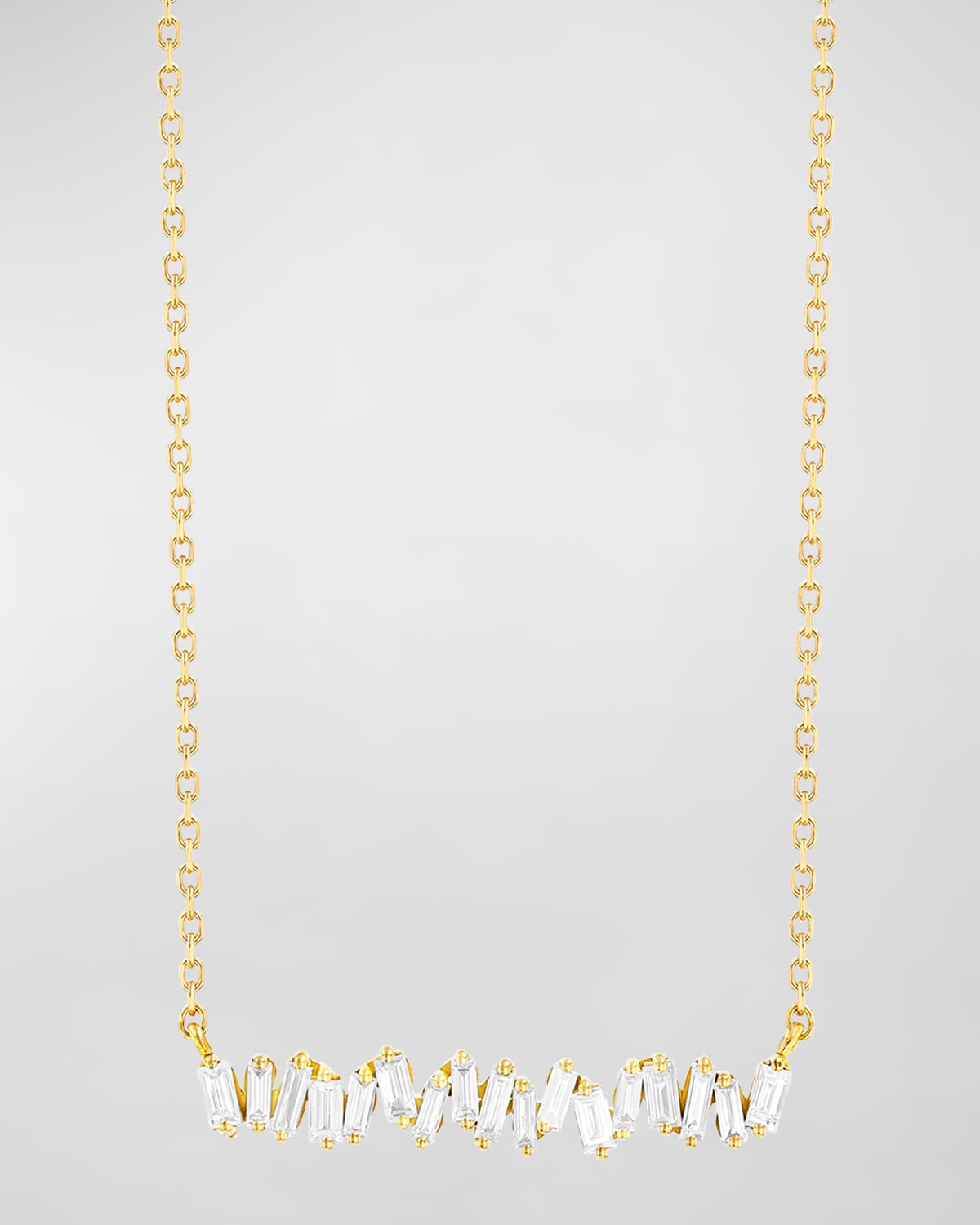 Suzanne Kalan 18k Yellow Gold Classic Fireworks Bar Necklace With Diamond Baguettes In White