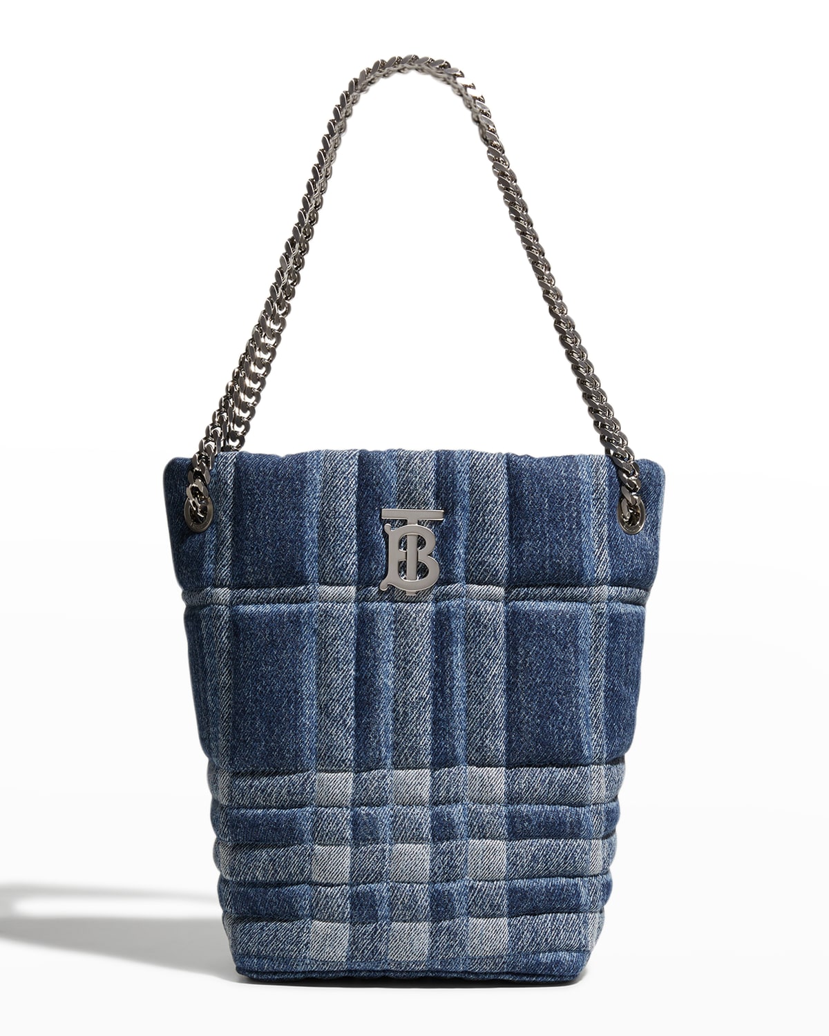Lola Quilted Check Denim Bucket Bag