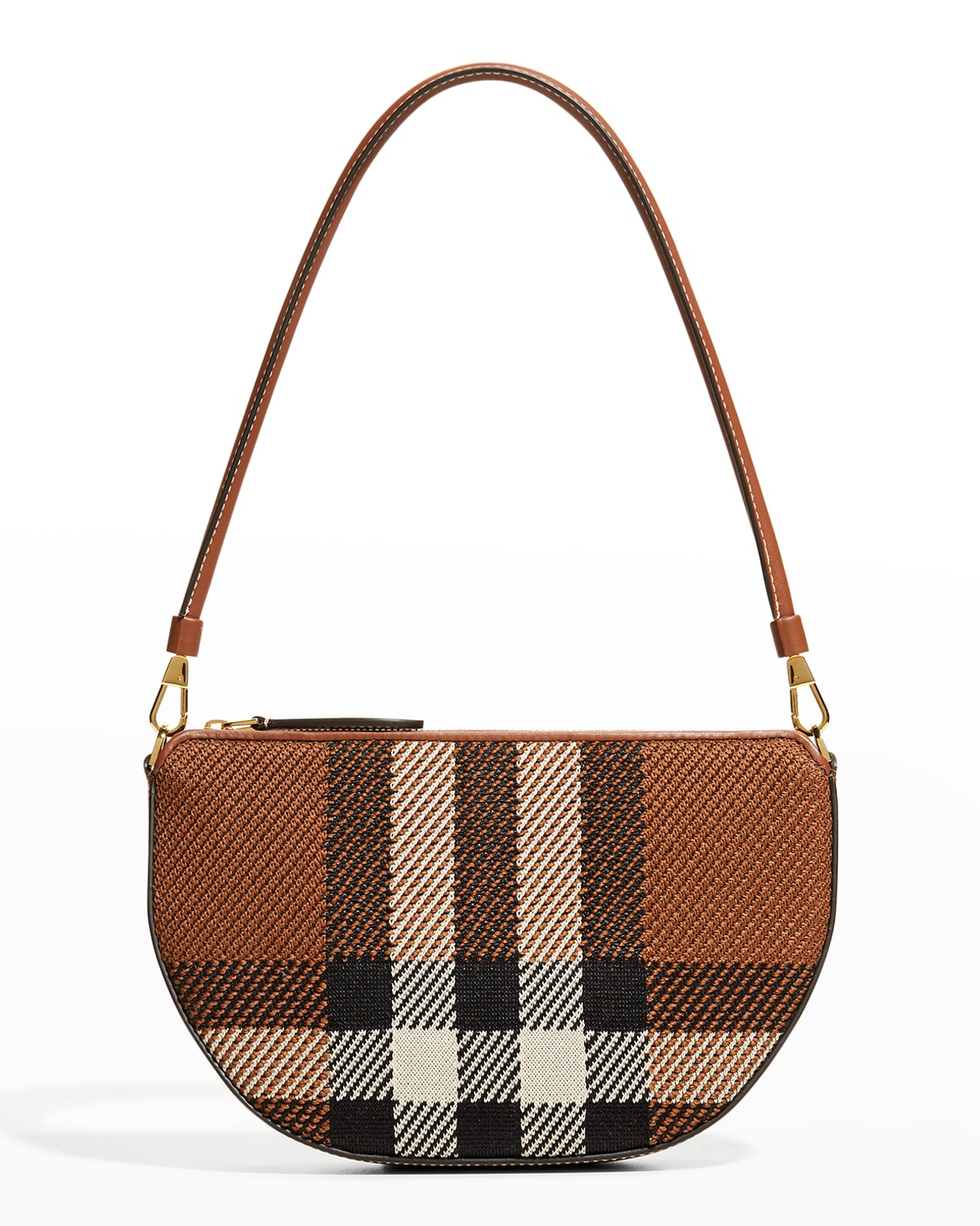 Burberry Leather-trimmed Checked Canvas Shoulder Bag In Birch Brown