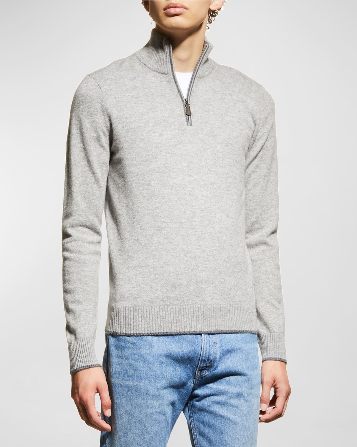 Nomad Men's Broadway Cashmere Quarter-zip Sweater In Grey