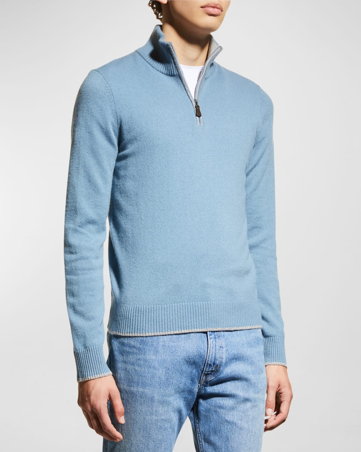 Nomad Men's Broadway Cashmere Quarter-zip Sweater In Blue