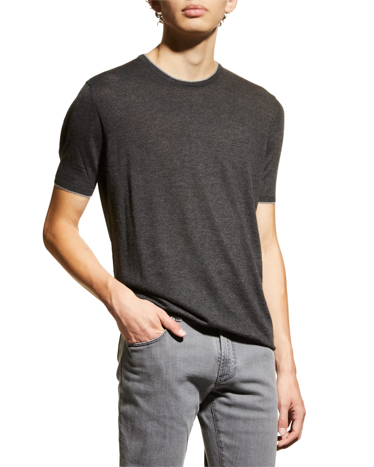 Nomad Men's Cashmere T-shirt W/ Tipping In Charcoal/grey