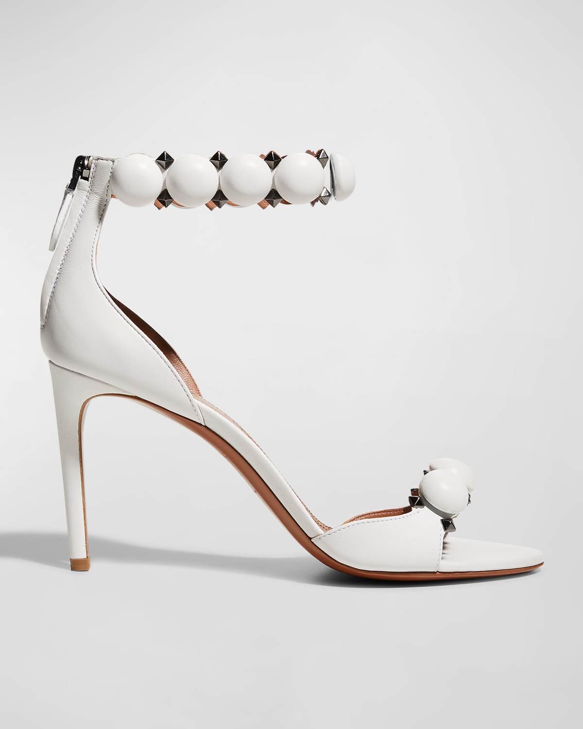 Shop Alaïa La Bombe Stud Ankle-wrap Stiletto Sandals In White