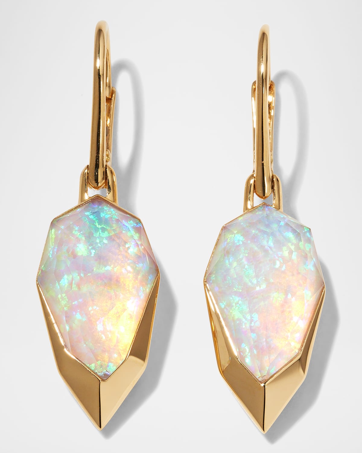 Stephen Webster Yellow Gold Diced Pear Earrings with Opalescent Clear Quartz