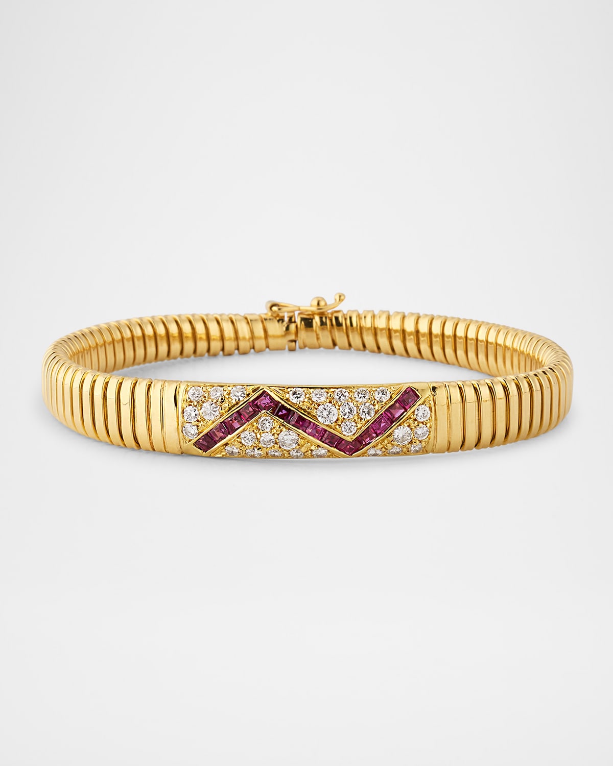 Estate Platinum and 18K Yellow Gold Ruby plus Diamond Buckle Link Bracelet