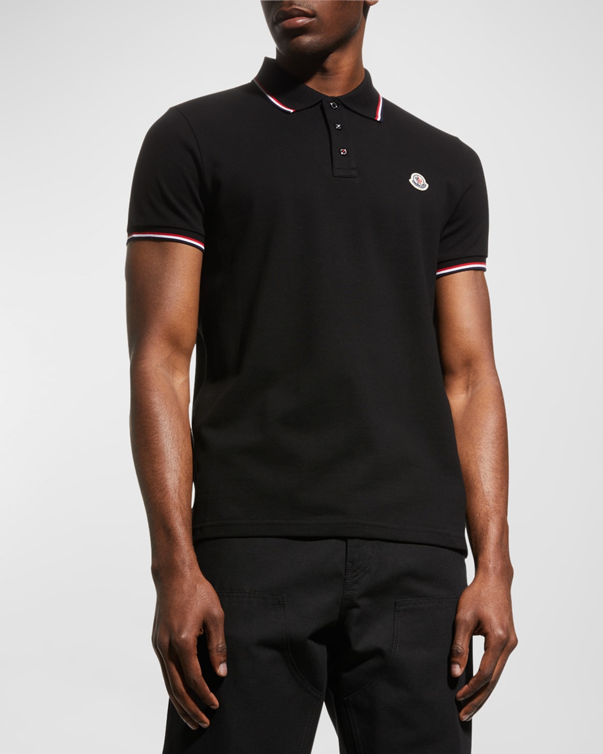 Moncler Men's Tipped Polo Shirt In Blue