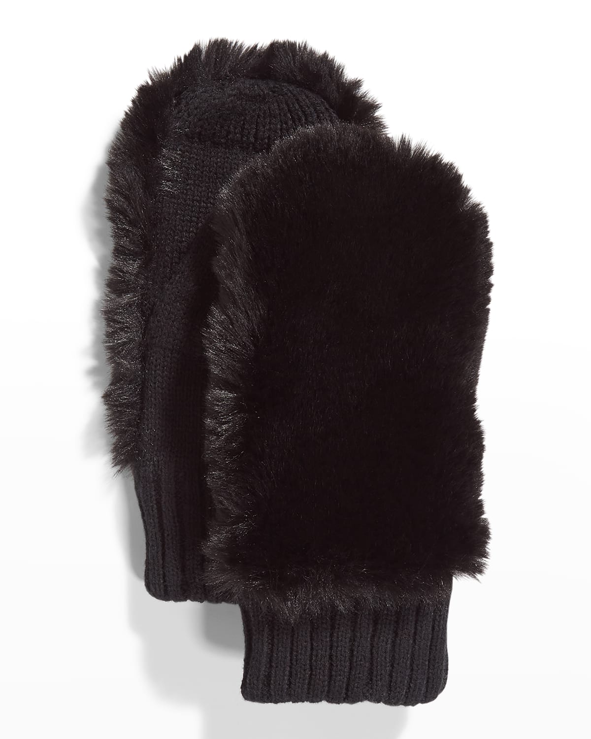 Shop Surell Accessories Faux-fur Knit Mittens In Black Black