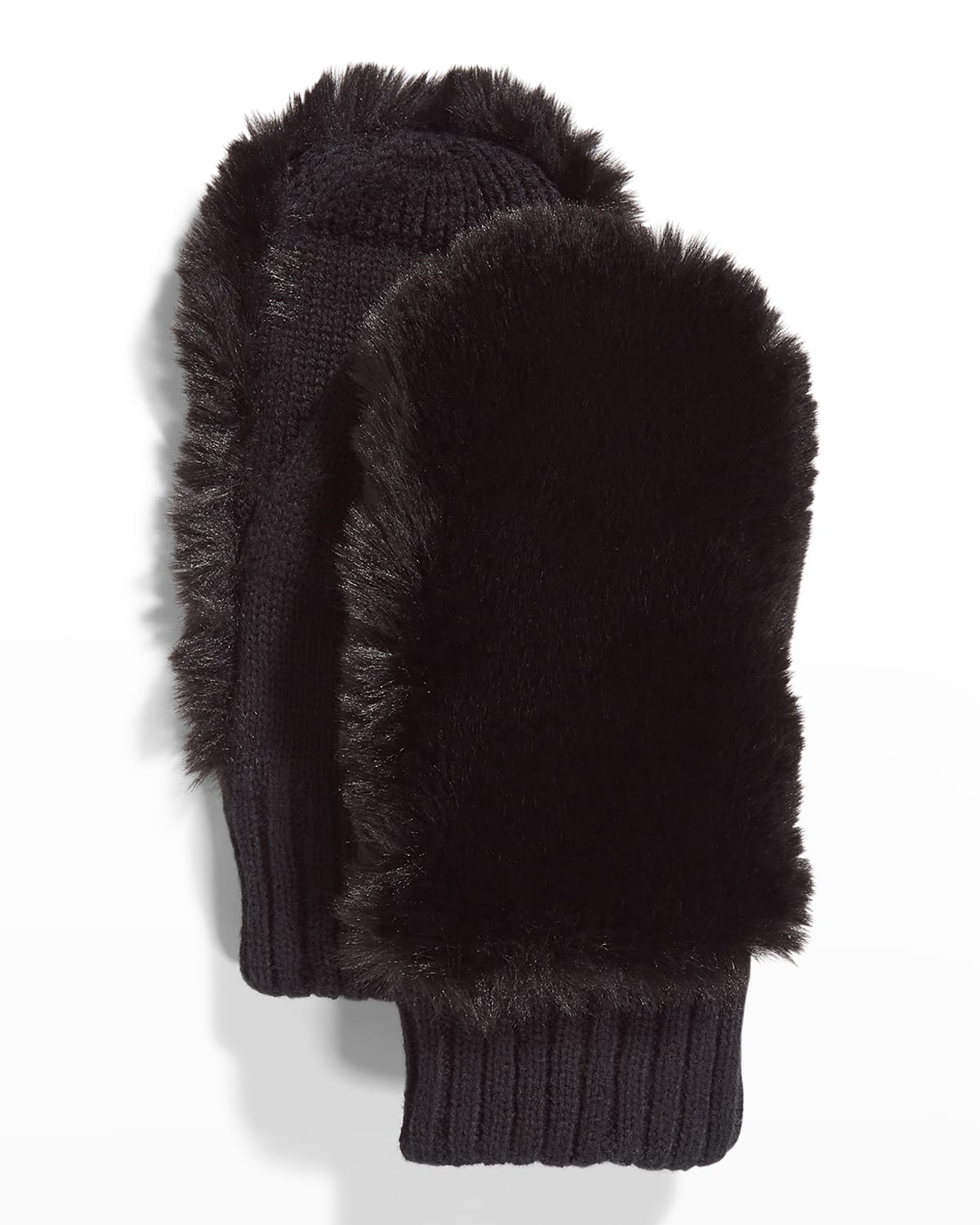 Surell Accessories Faux-fur Knit Mittens In Black Black