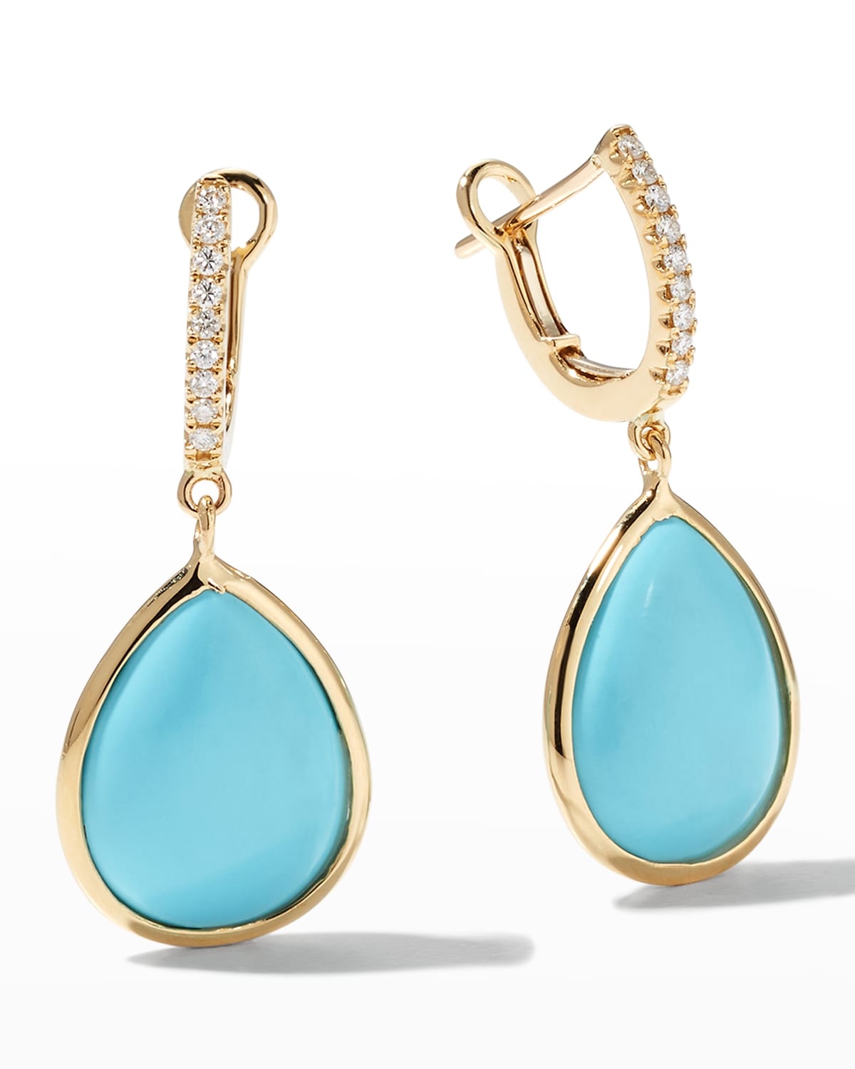 Frederic Sage Yellow Gold Small Pear-Shaped Luna Turquoise Earrings with Diamonds