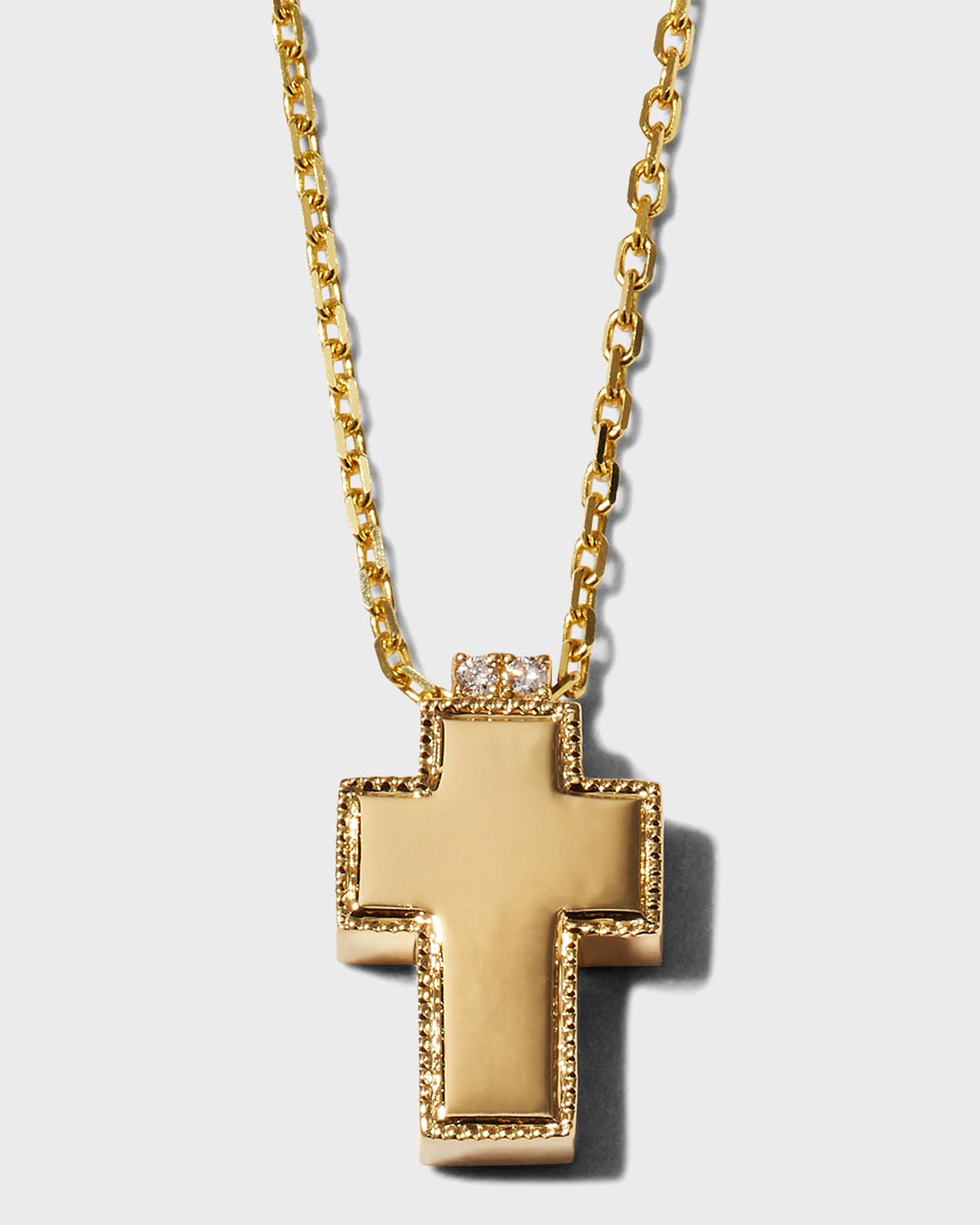 Frederic Sage Yellow Gold Firenze II Polished Cross Necklace with Milgrain Edge