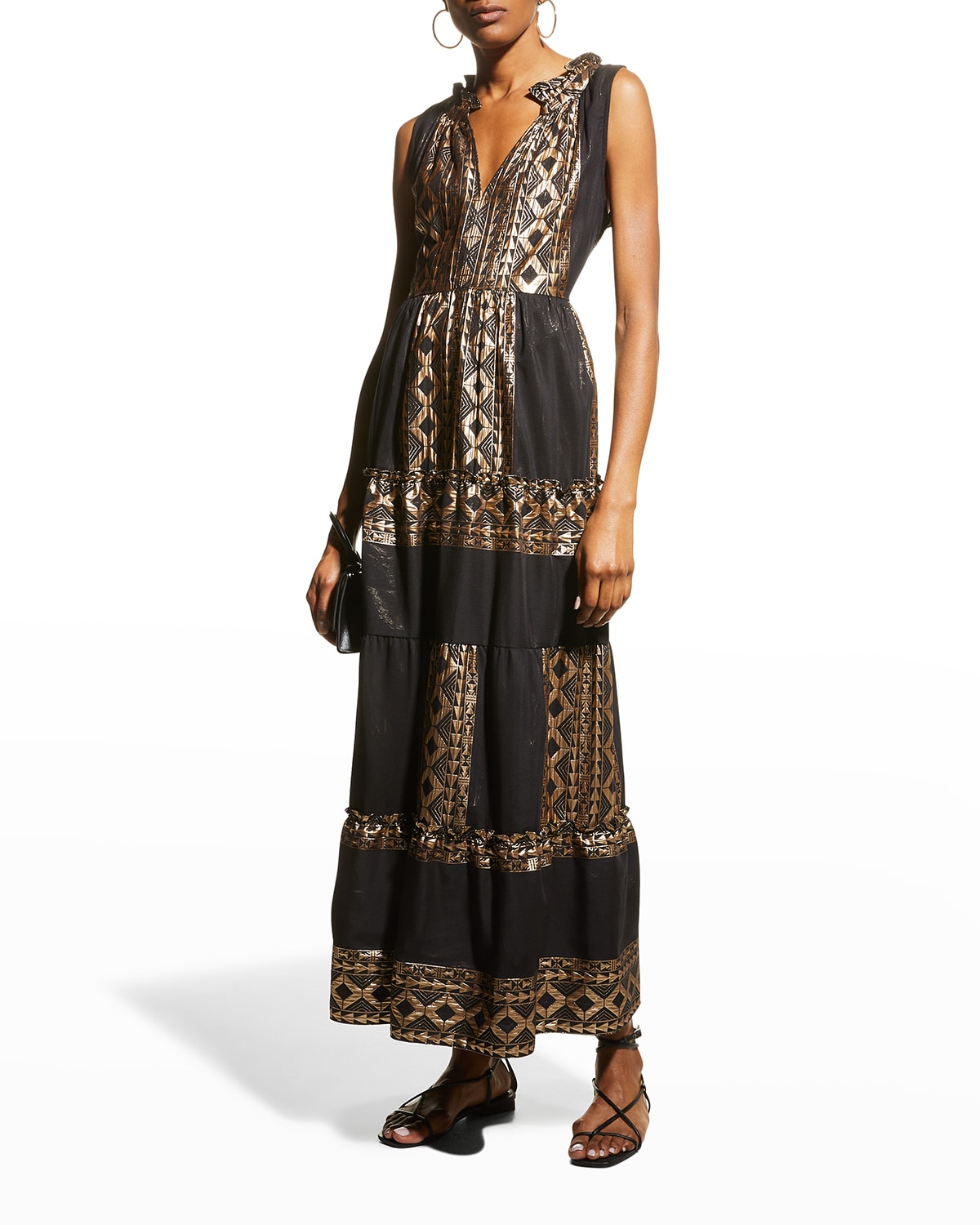 LACE The Label V-Neck Embroidered Tiered Maxi Dress