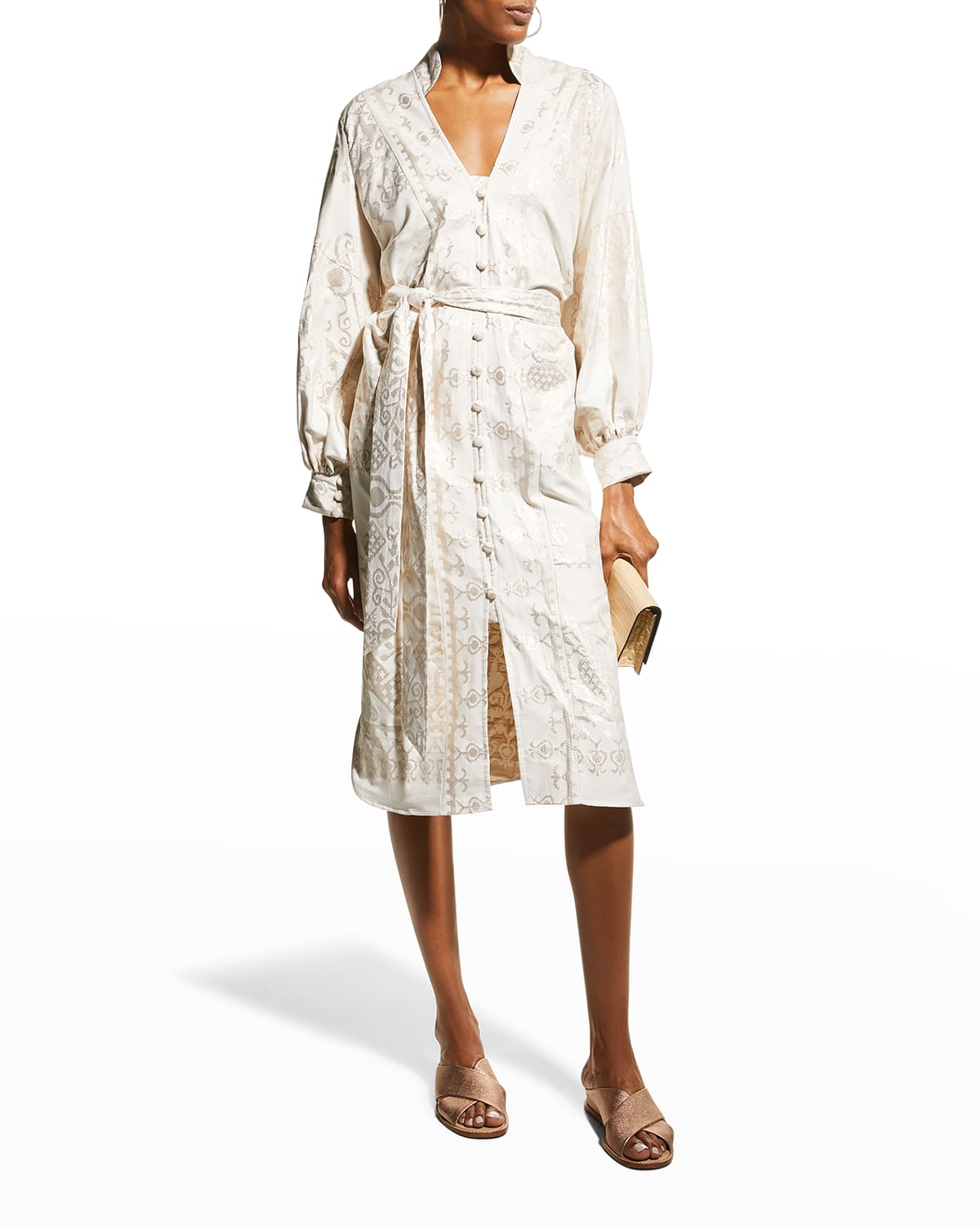 LACE The Label Embroidered Long-Sleeve Shirtdress