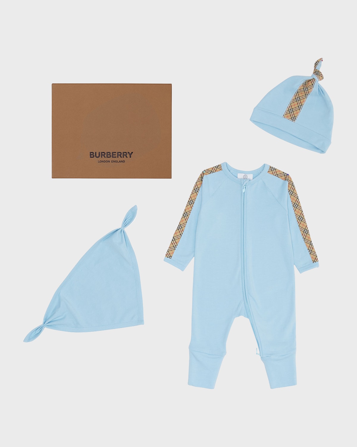 Burberry Kids' Boy's Claude 3-piece Coverall Gift Set In Powdered Blue