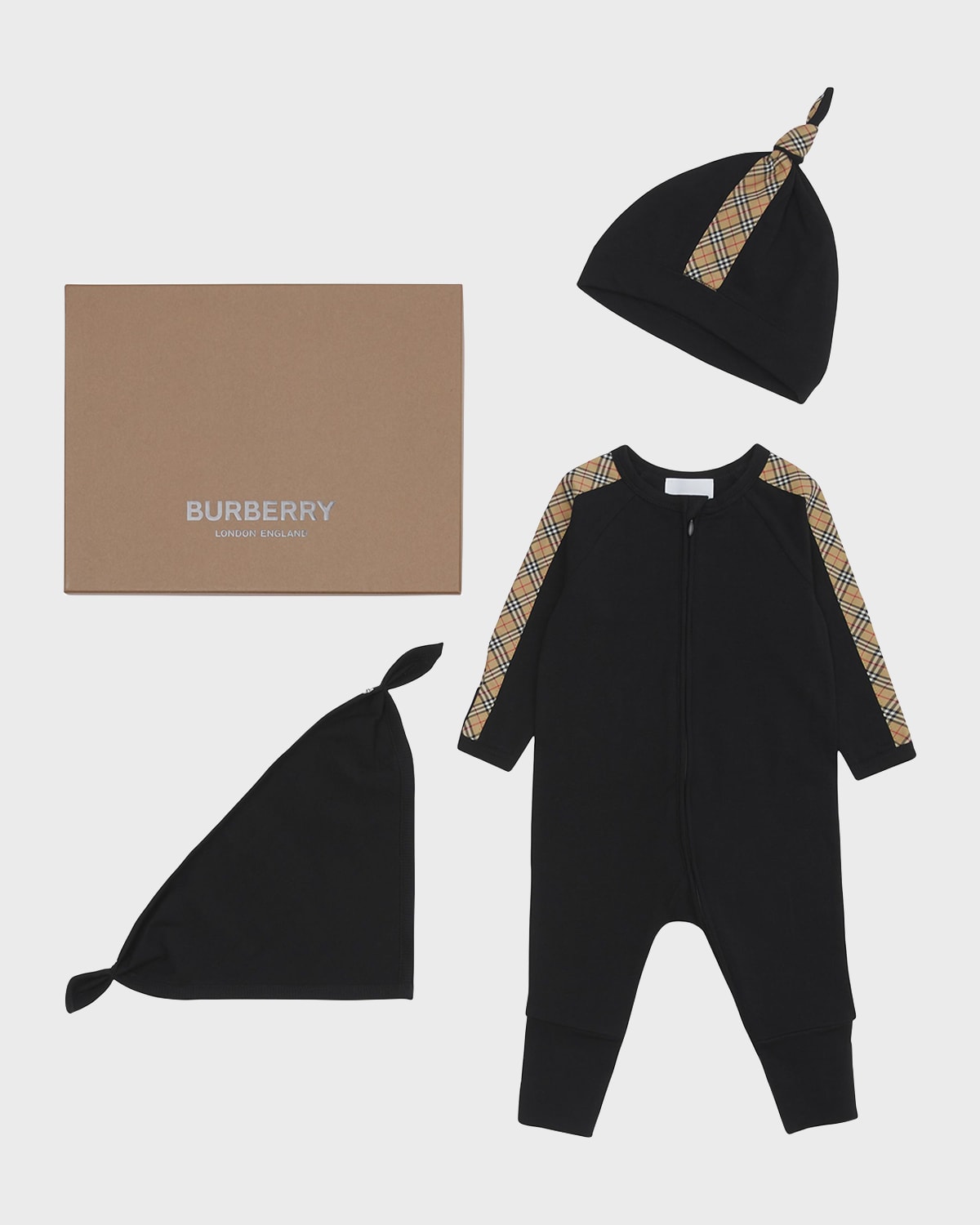 Burberry Kids' Boy's Claude 3-piece Coverall Gift Set In Black