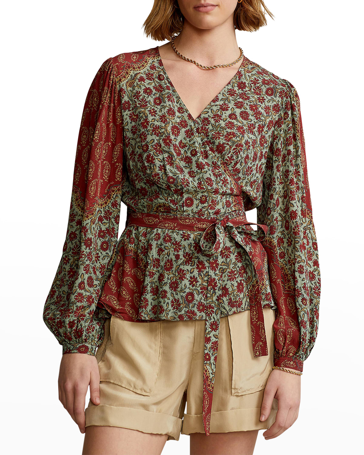 Polo Ralph Lauren Floralprint Crepe Wrap Blouse In 1173 Fluid Floral