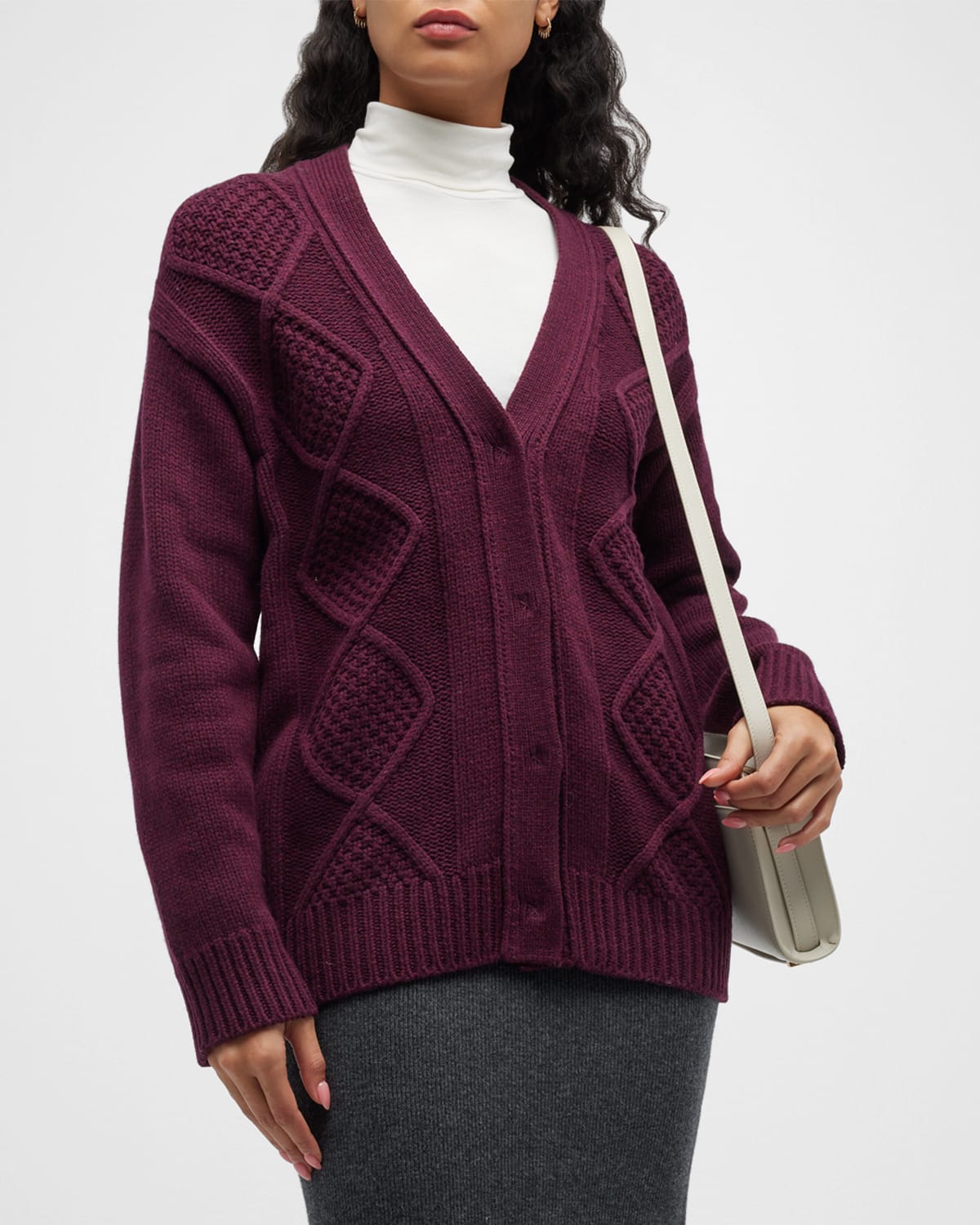 Shop Atm Anthony Thomas Melillo Merino Wool Cable Cardigan In Cordovan