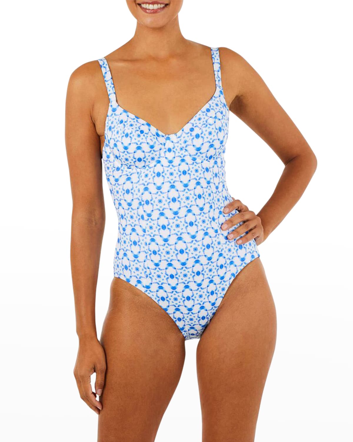 Vilebrequin Ikat Jersey One-piece Swimsuit In White