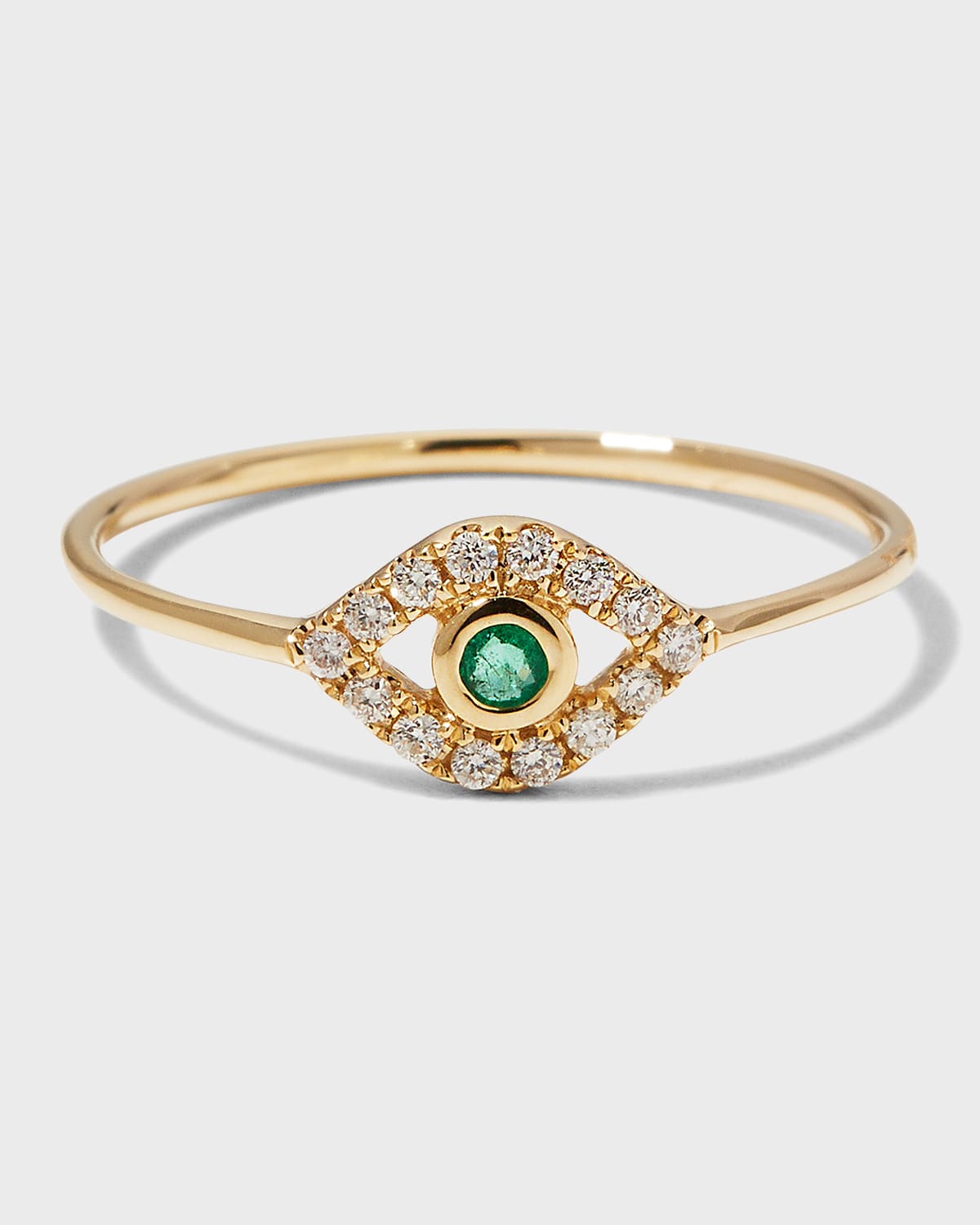 Yellow Gold Diamond Evil Eye Ring with Emerald Center