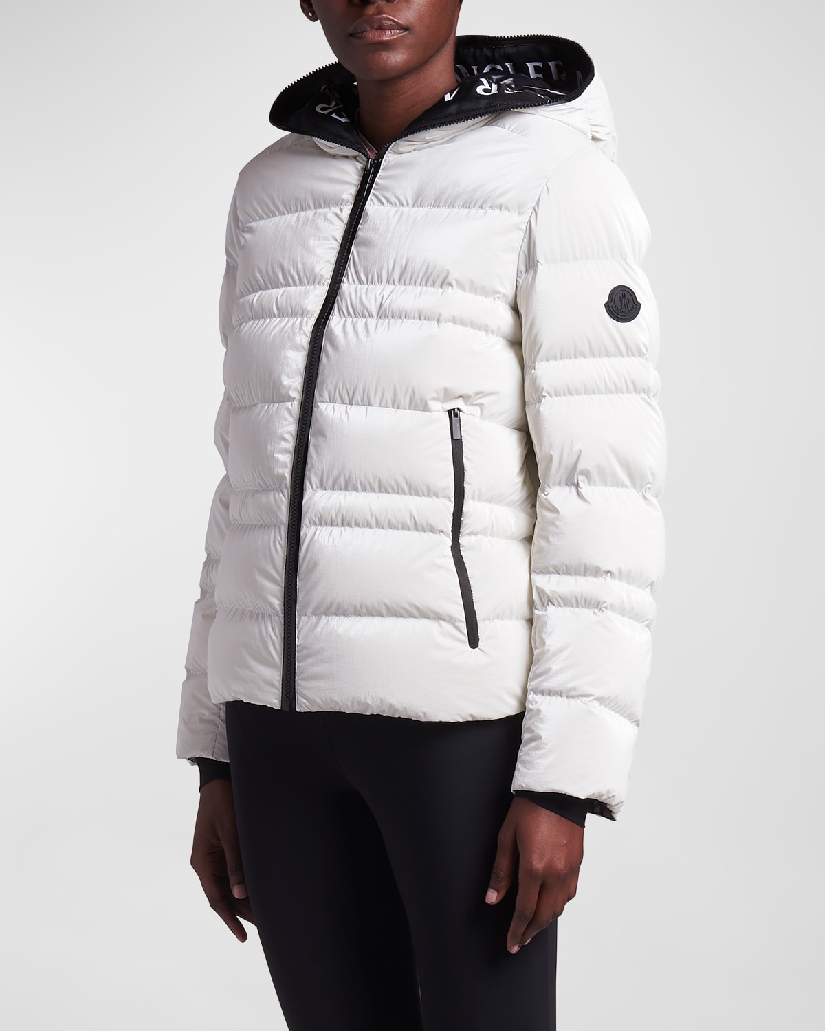 Moncler Tharon Hooded Logo Text Puffer Jacket | Smart Closet