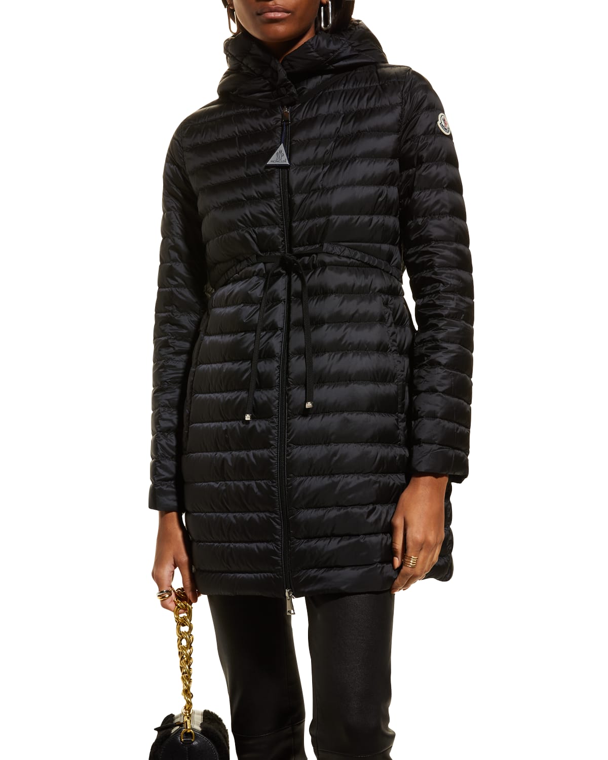 Moncler Barbel Drawstring-waist Hooded Quilted Down Coat In Black