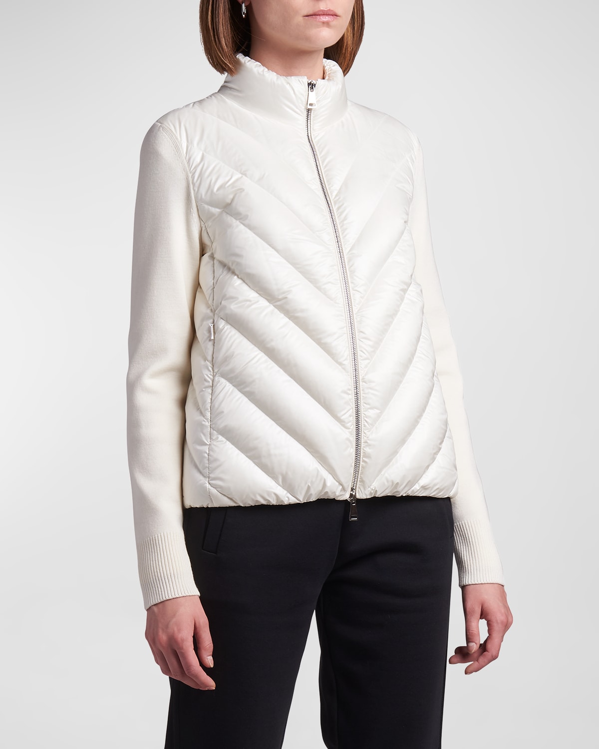 Moncler Knit and Boudin-Quilt Combo Cardigan