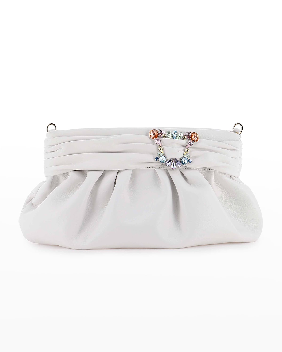 Sophia Webster Margaux Ruched Leather Clutch Bag In White