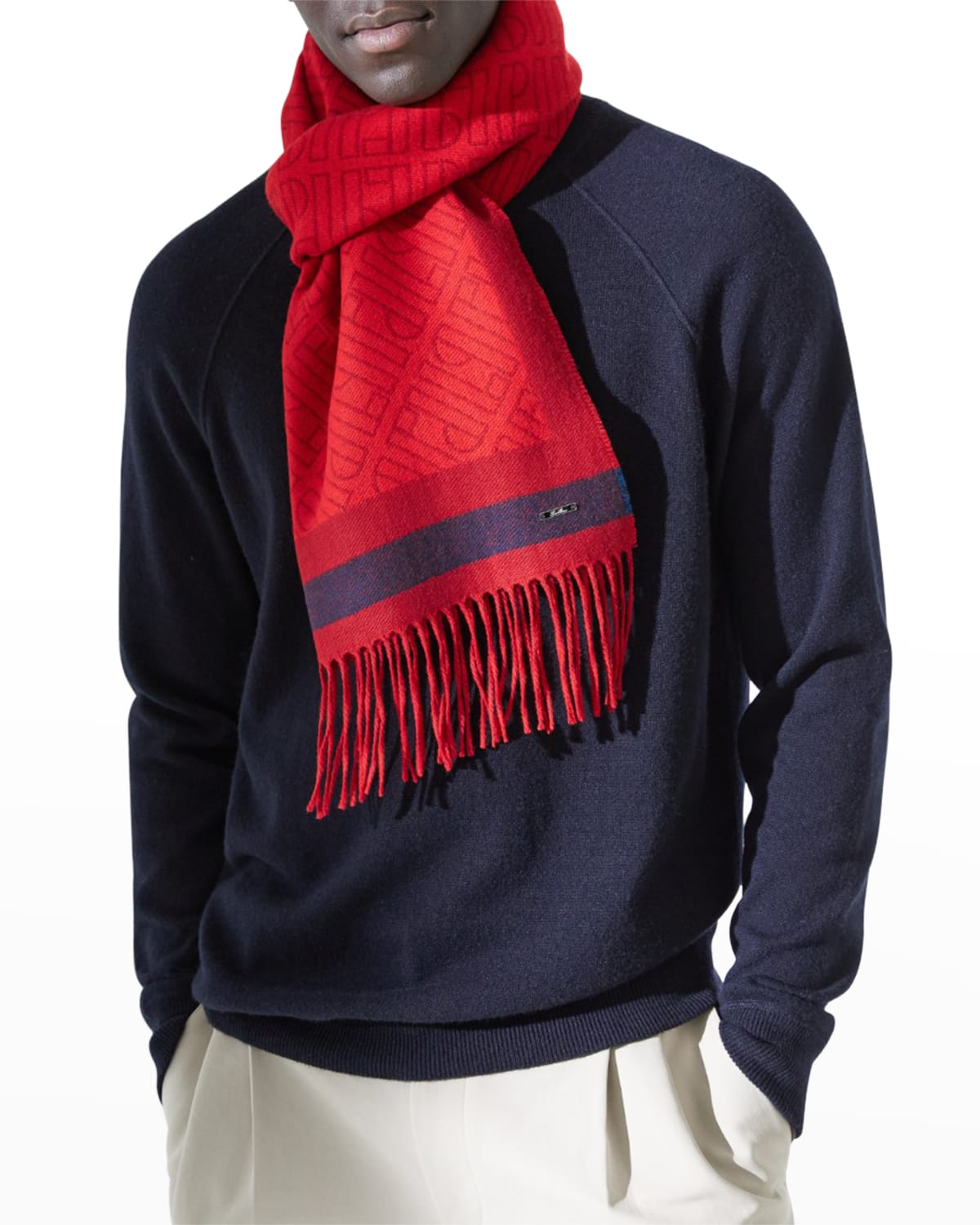 Loro Piana Lp Logo Outline Cashmere Scarf In Red