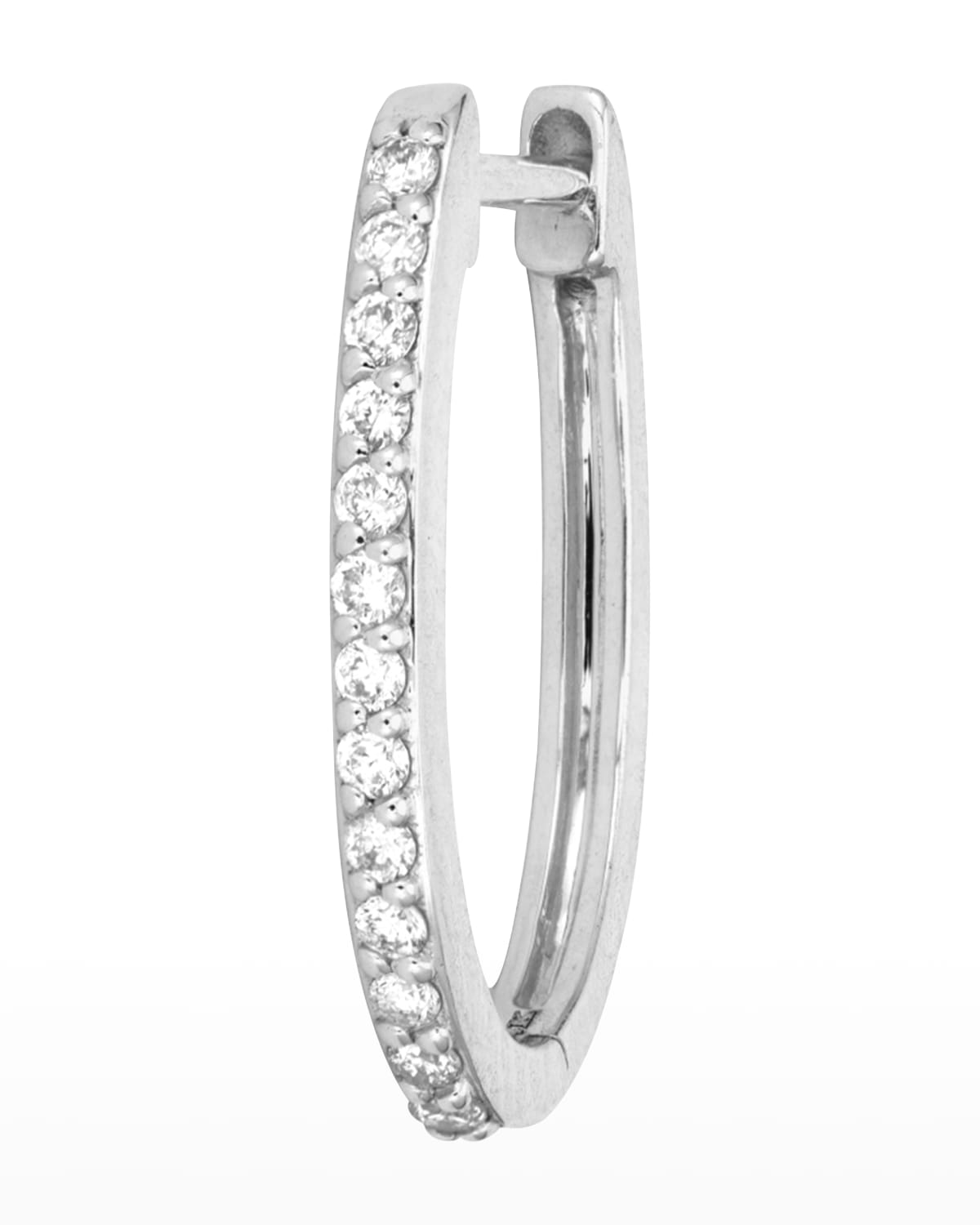 Three Stories Jewelry 14k White Gold Classic Single Small Oval Diamond Hoop Earrings