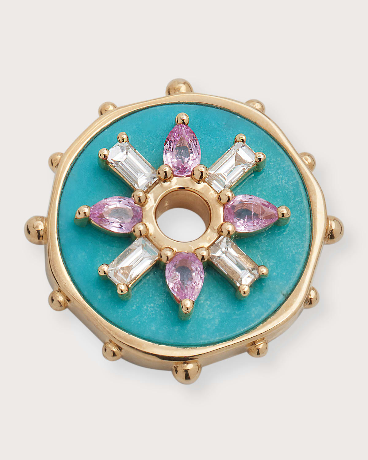 14k Yellow Gold Love Disc Single Earring Charms with Turquoise