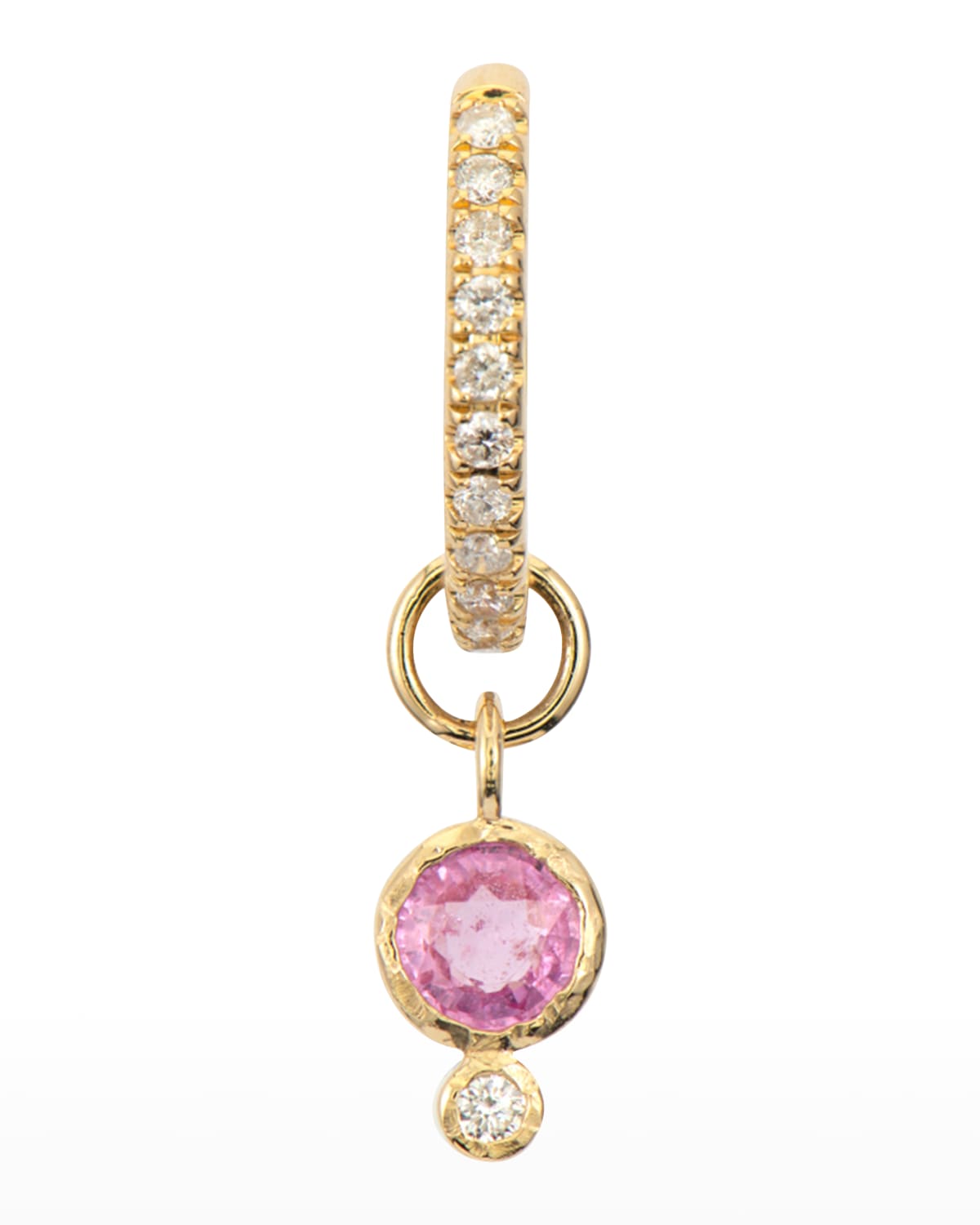 14k Yellow Gold Tiny Pink Sapphire and Diamond Single Earring Charm