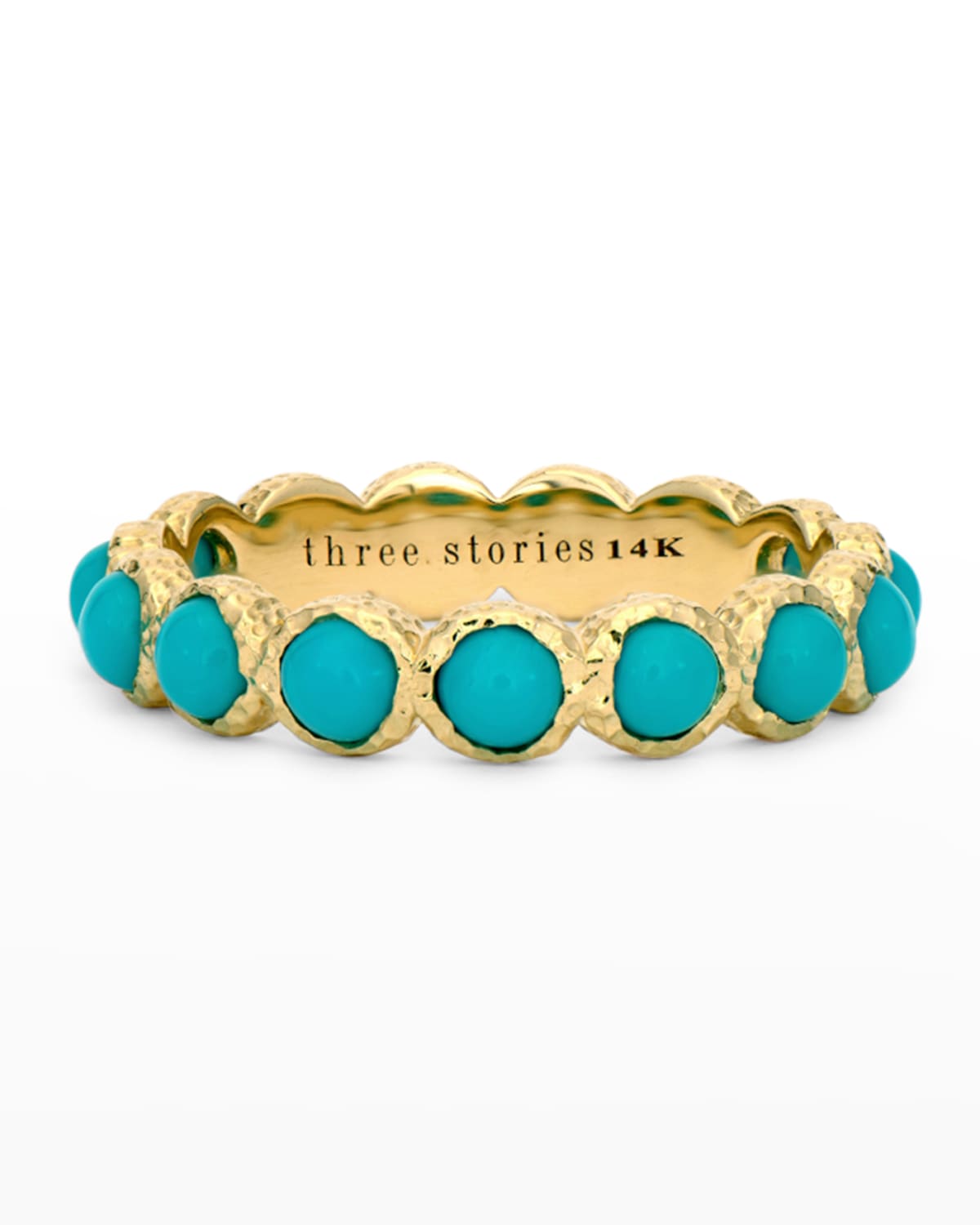14k Yellow Gold Turquoise Band Ring, Size 6.5