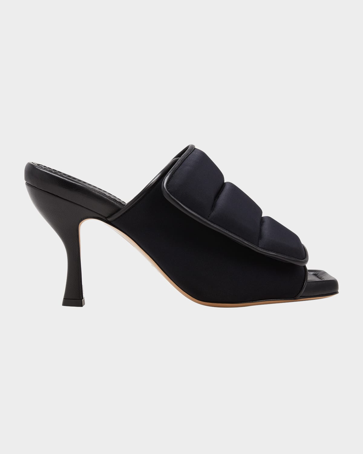 Gia Borghini Womans Scuba And Black Leather Puffy Mules With Velcro Closure In Black