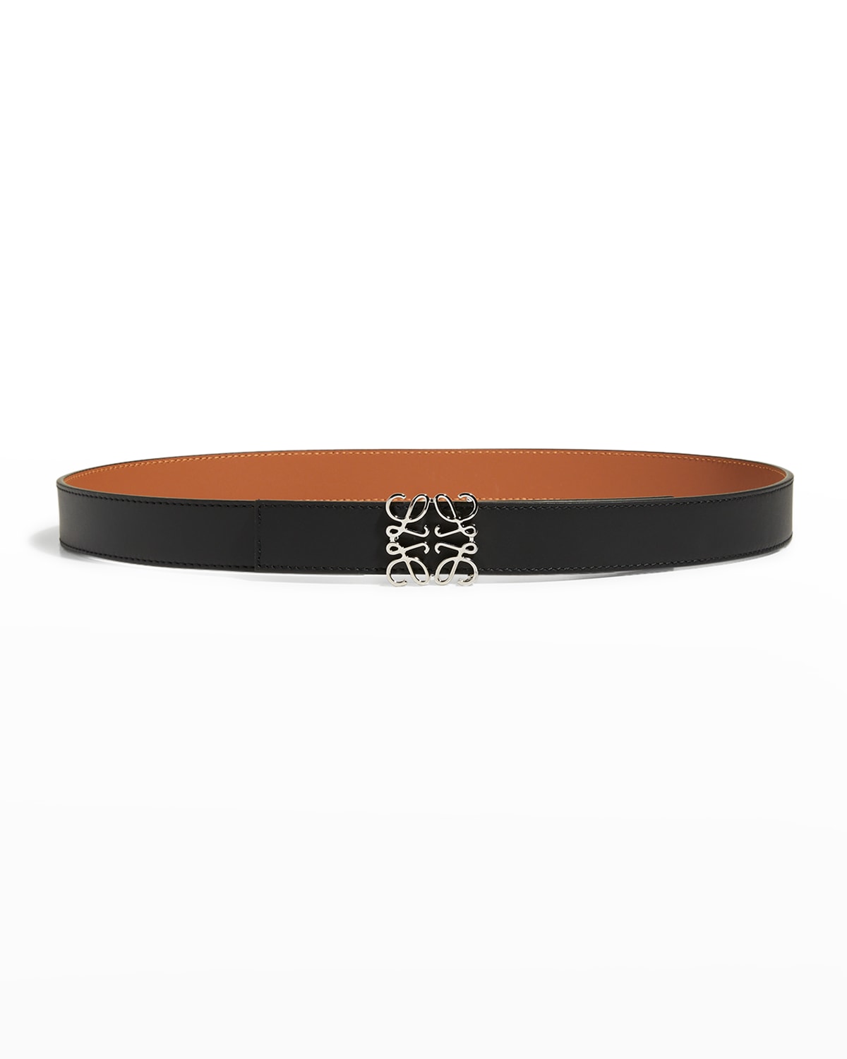 Shop Loewe Reversible Anagram Leather Belt In Black Tan Silver