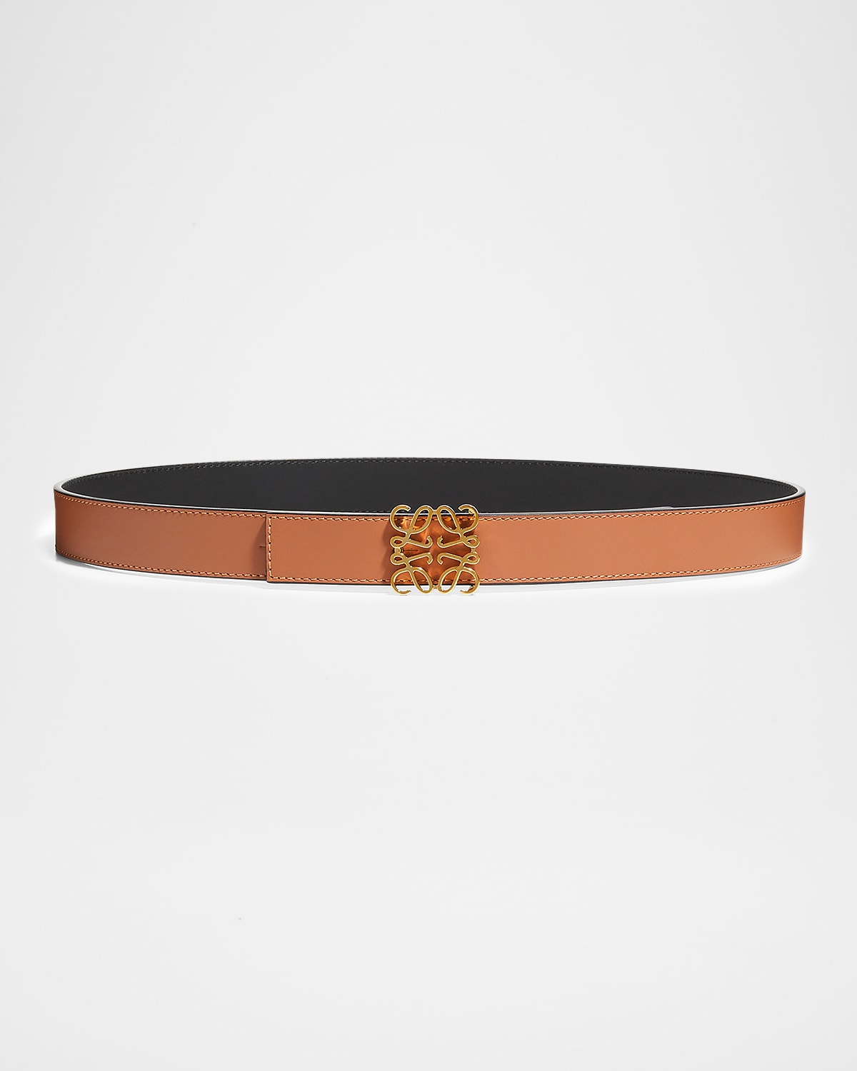 Loewe Reversible Anagram Leather Belt In Tan Black