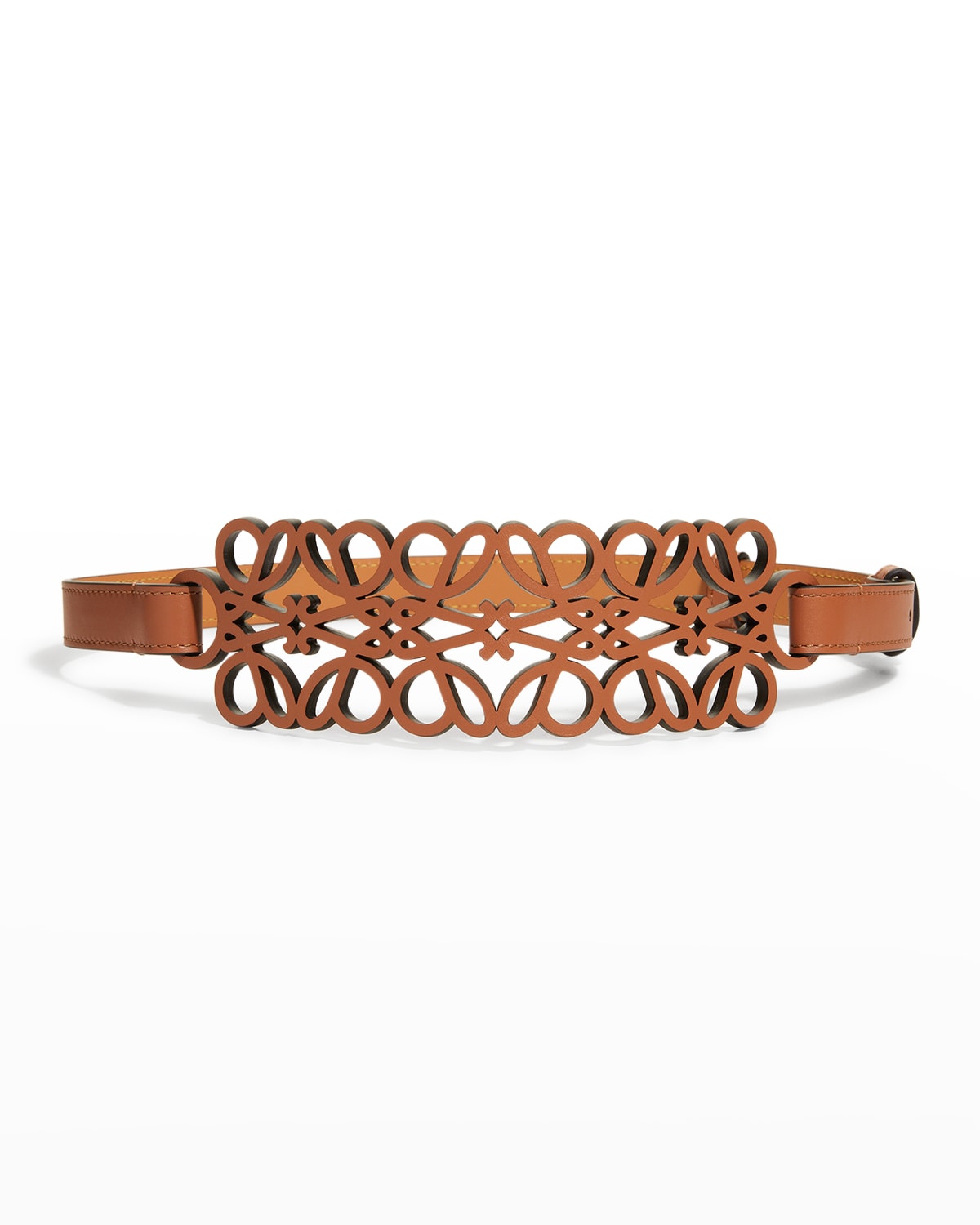 Shop Loewe Cutout Anagram Leather Belt In Tan Gold
