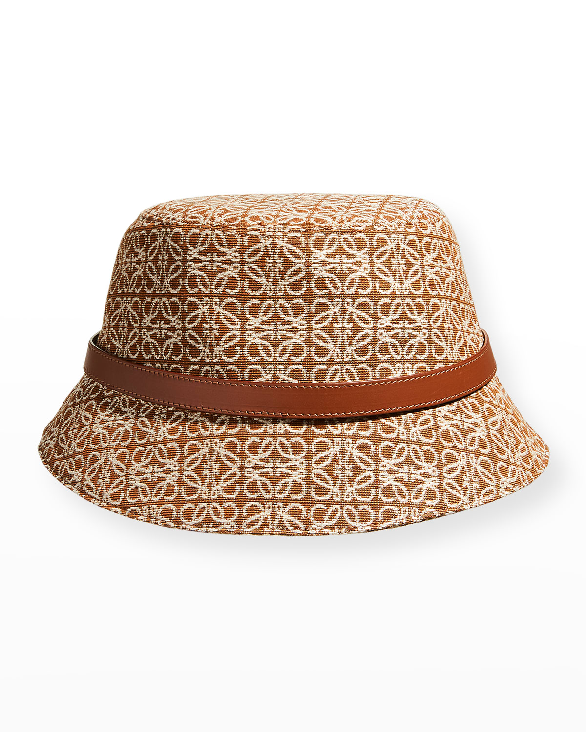 Loewe Leather-trimmed Cotton-blend Jacquard Bucket Hat In Tan Pecan