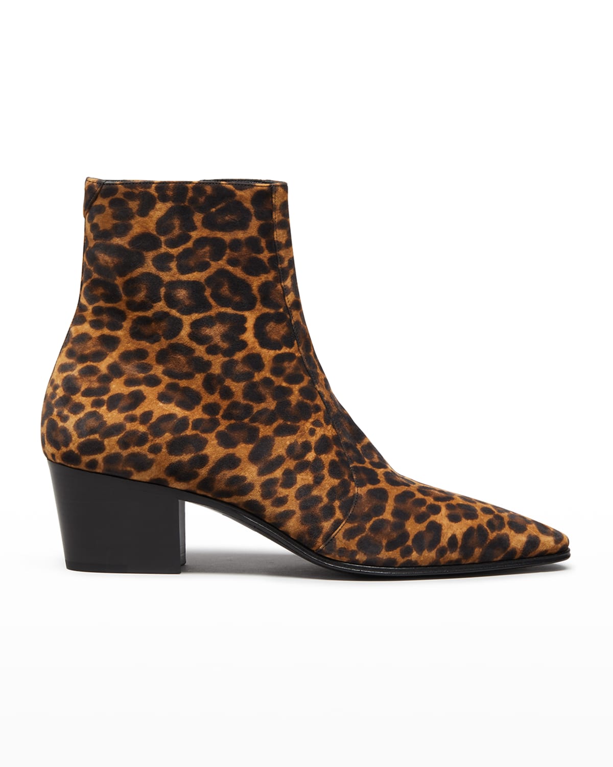 Saint Laurent Men's Vassili Leopard-Print Zipped Leather Boots