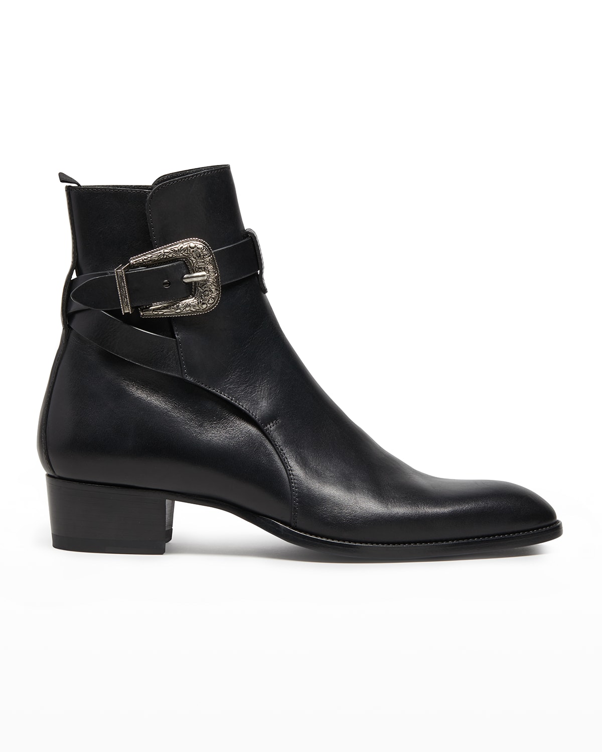 Saint Laurent Wyatt Jodphur Western Buckle Boot in Black