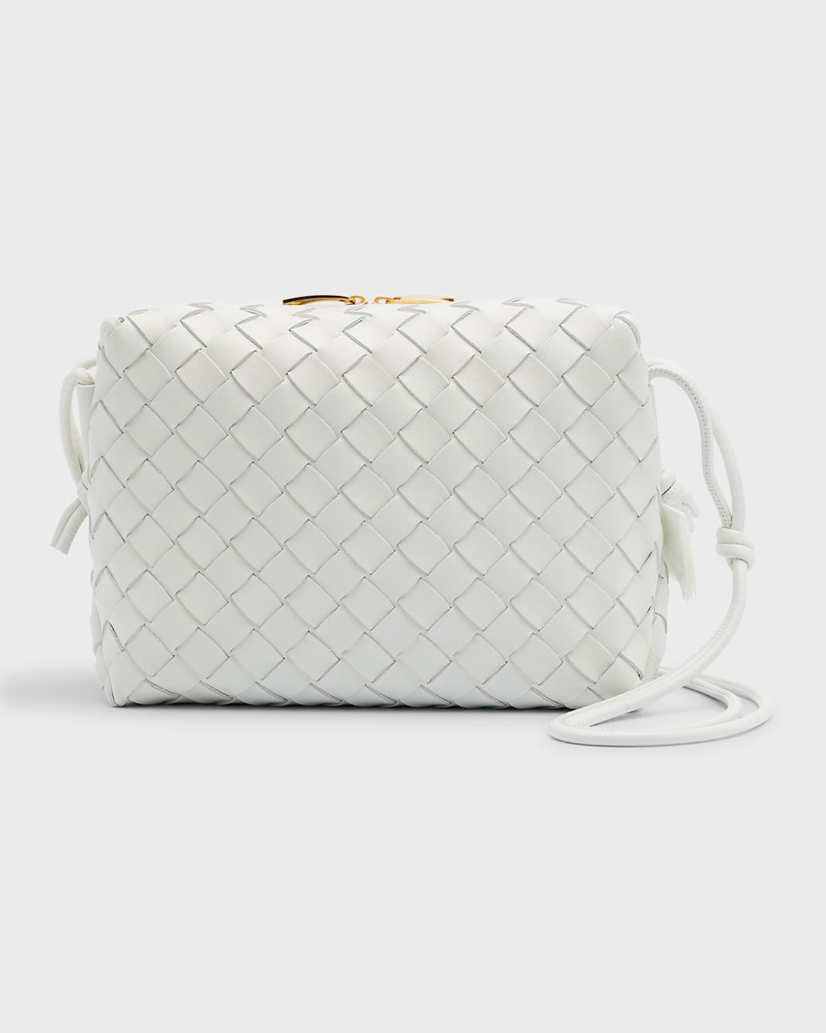 Bottega Veneta Loop Small Intrecciato Napa Shoulder Bag In White