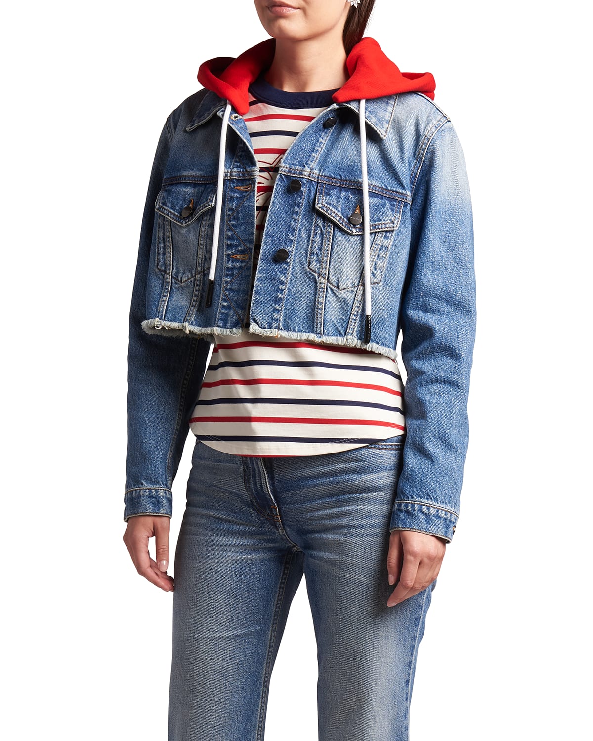 Cropped Denim Jacket with Removable Hood