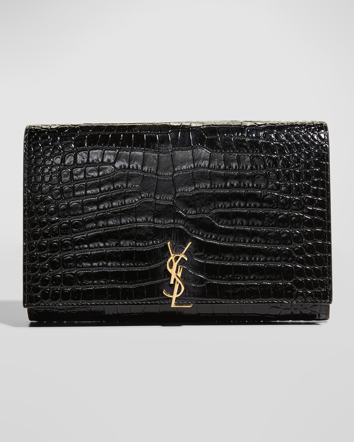 Saint Laurent Ysl Croc-Embossed Leather Wallet on Chain