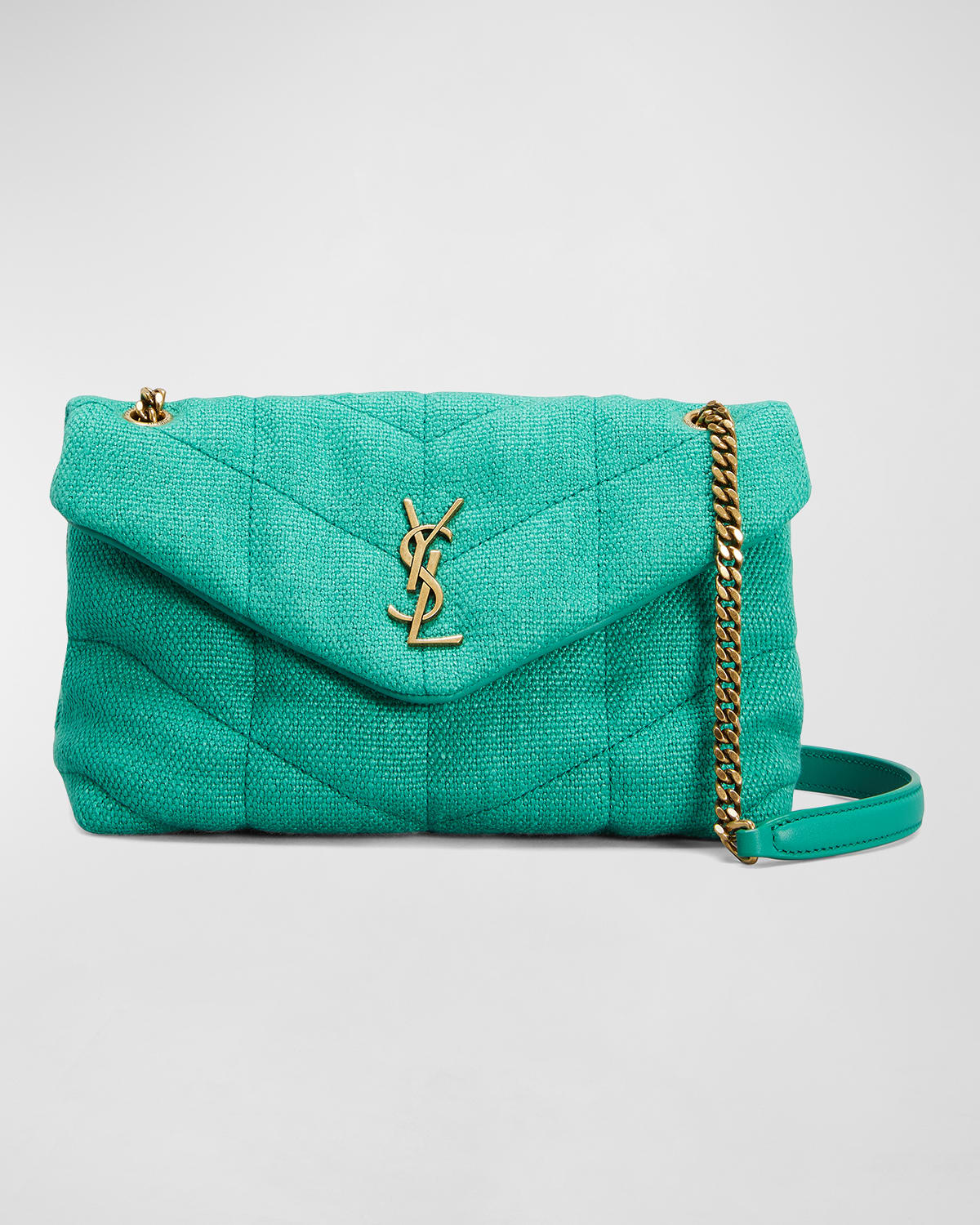 Saint Laurent Ysl Toy Puffer Mini Canvas Crossbody Bag In Basil