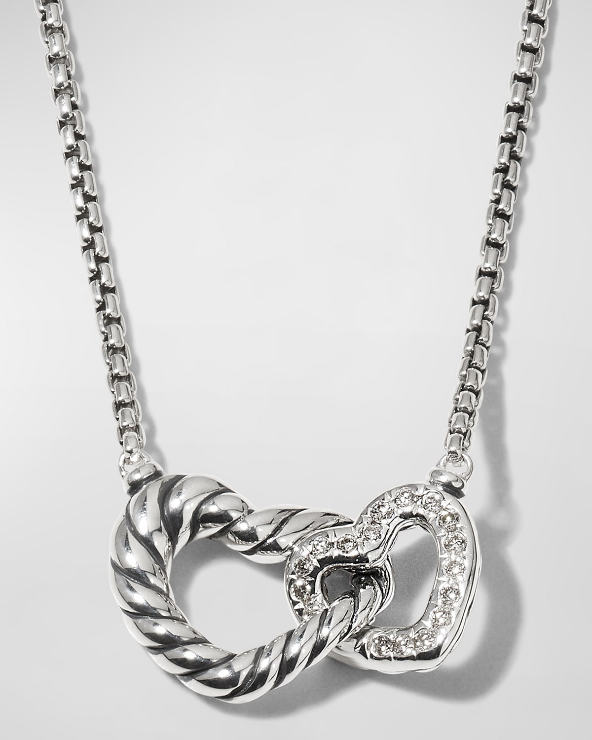 Double-Heart Necklace with Diamonds in Sterling Silver