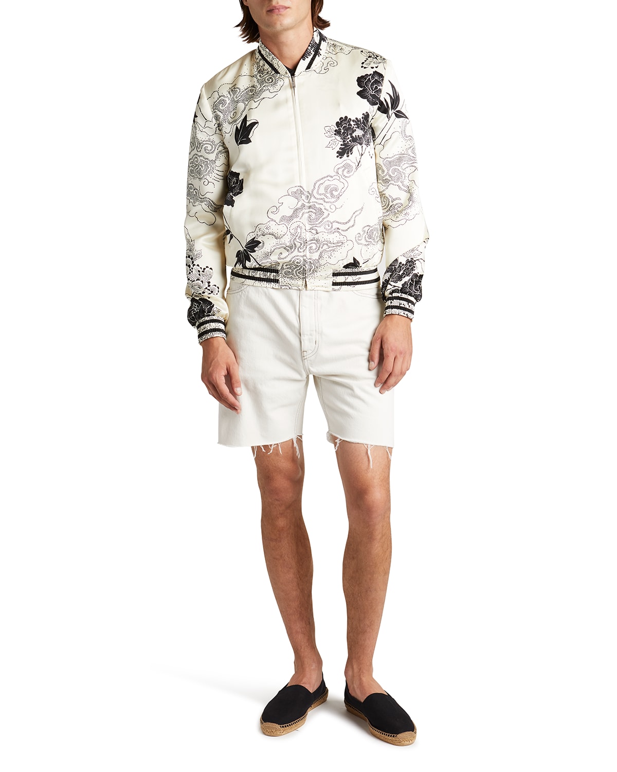 Saint Laurent Floral-print Bomber Jacket In Cream