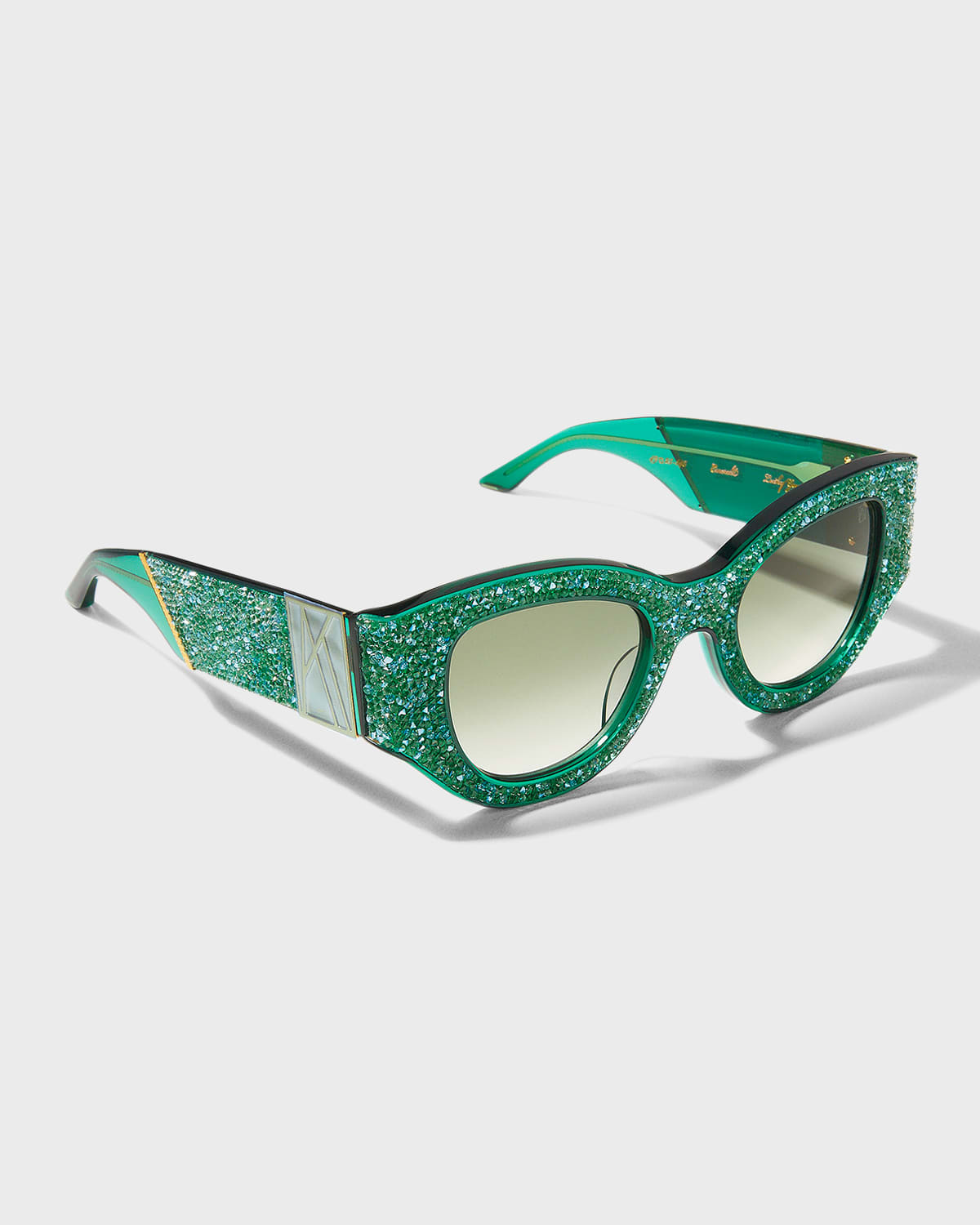Anna-karin Karlsson Lucky Goes To Vegas Crystals & Acetate Cat-eye Sunglasses In Emerald Crystal