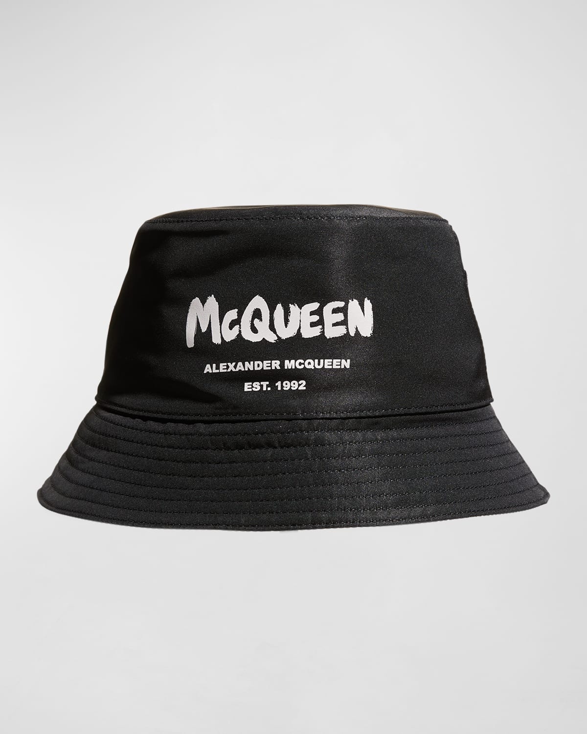 Alexander Mcqueen Men's Graffiti Logo Nylon Bucket Hat In Black/bone