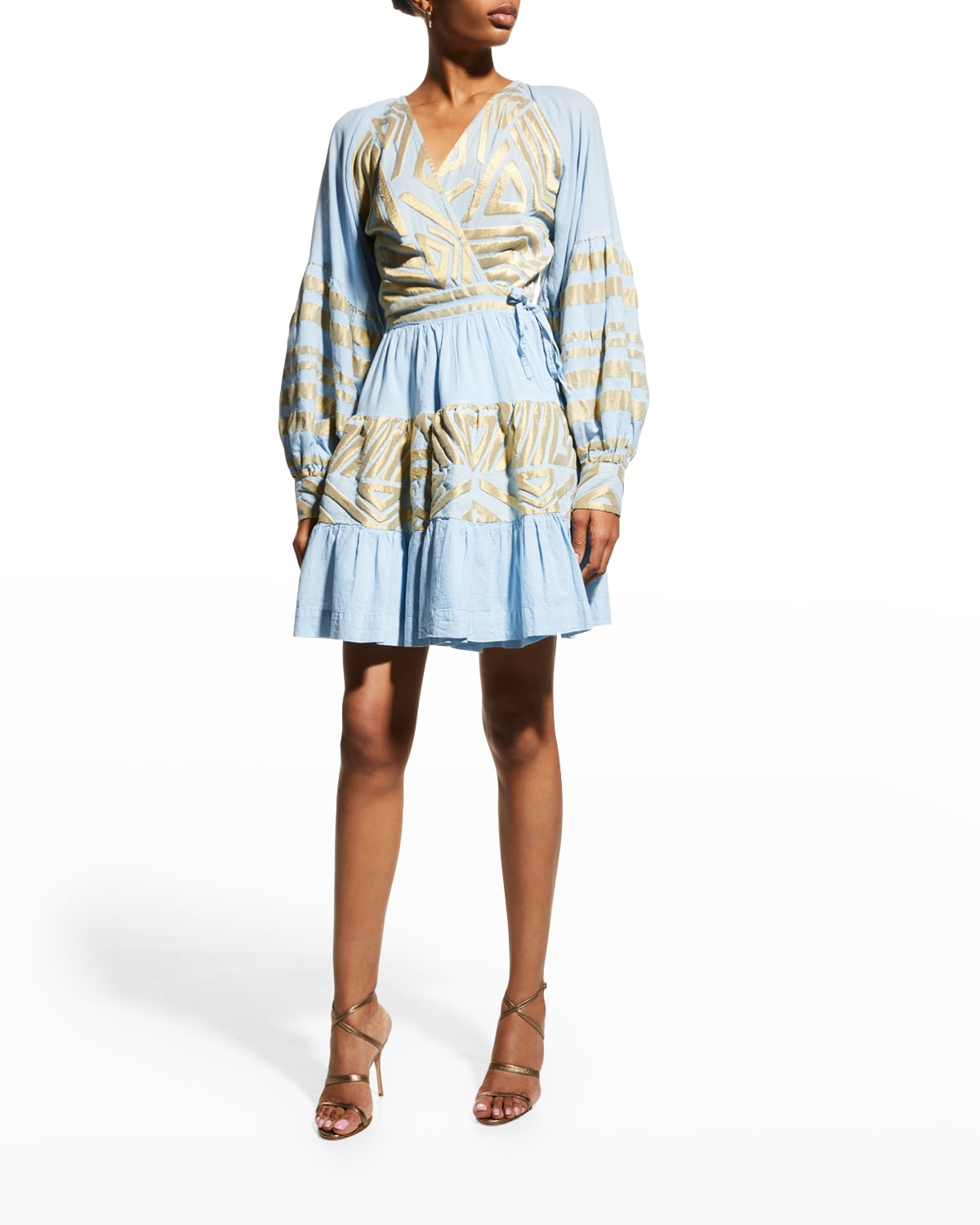 LACE The Label Embroidered Ruffle-Hem Wrap Dress