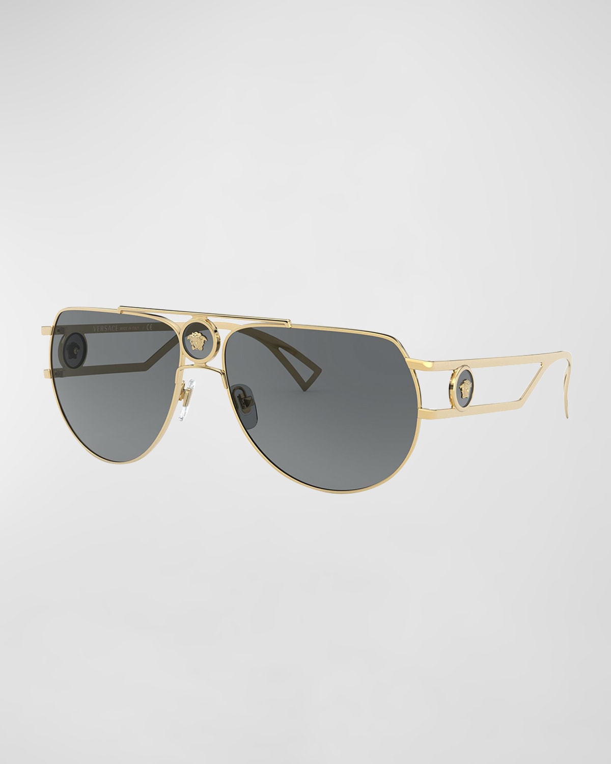 Shop Versace Medusa Cutout Metal Aviator Sunglasses In Gold