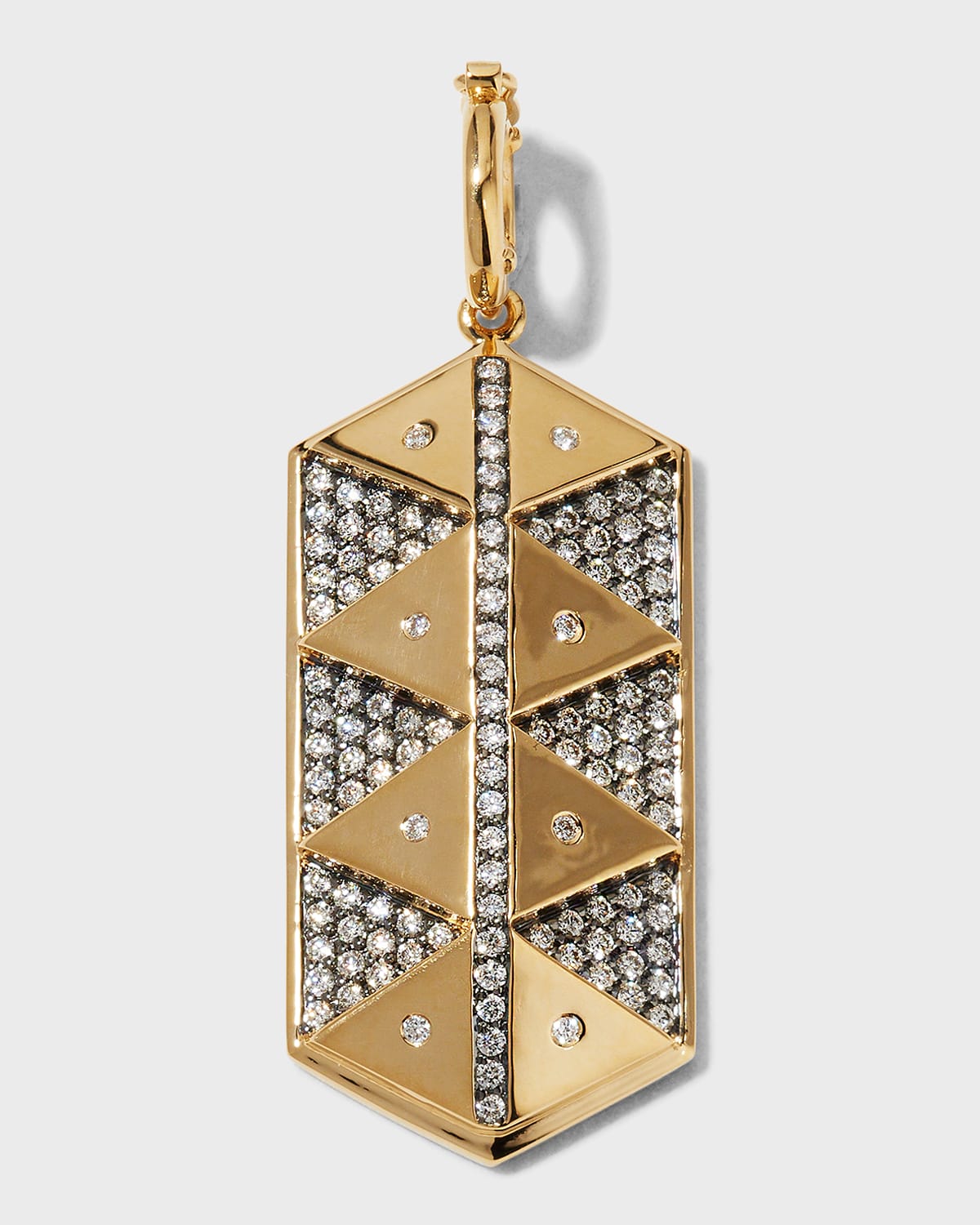 Yellow Gold Elongated Hexagonal Shield Charm with Diamonds