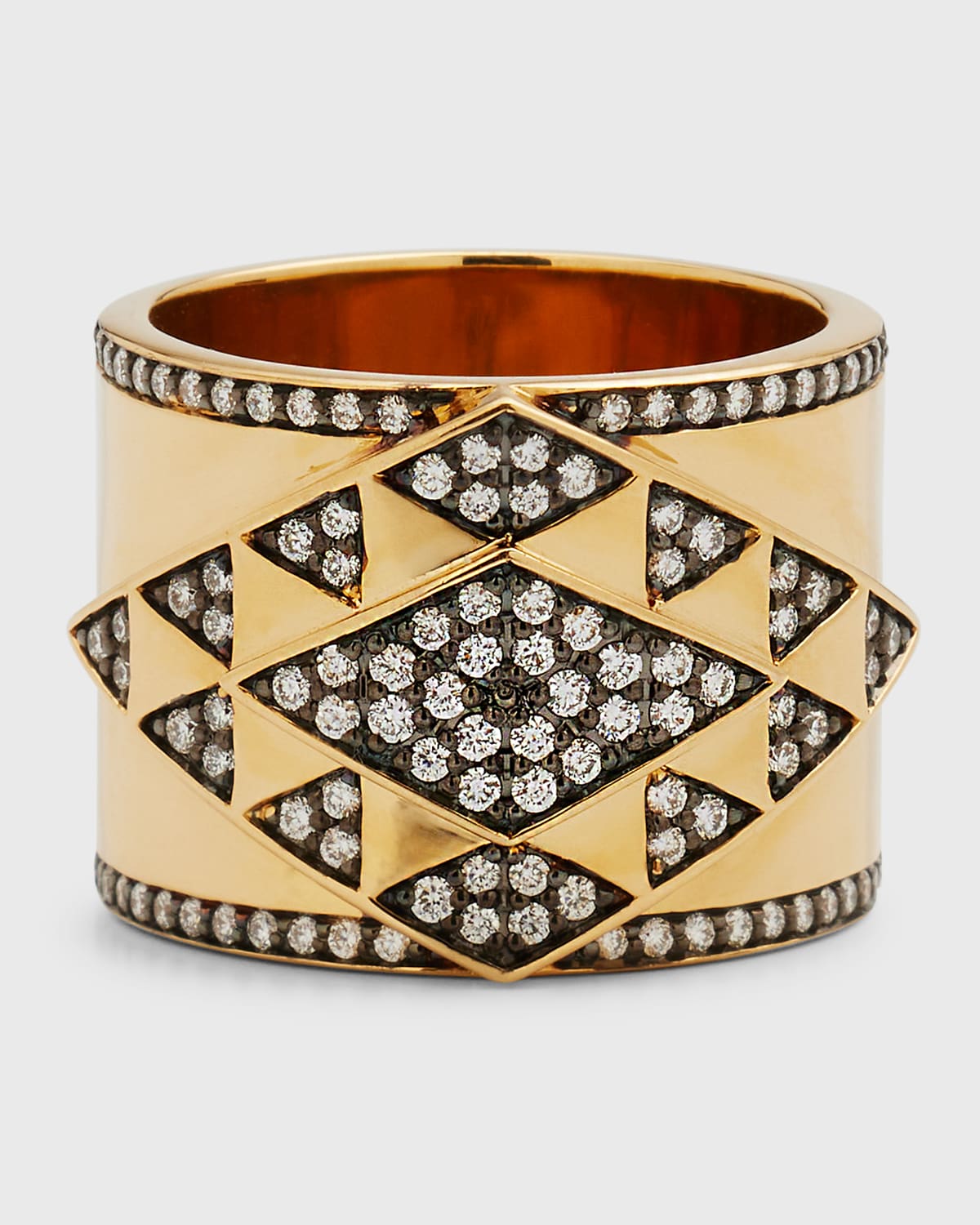 Harwell Godfrey 18k Yellow Gold Amina Cigar Band With Diamonds And Black Rhodium